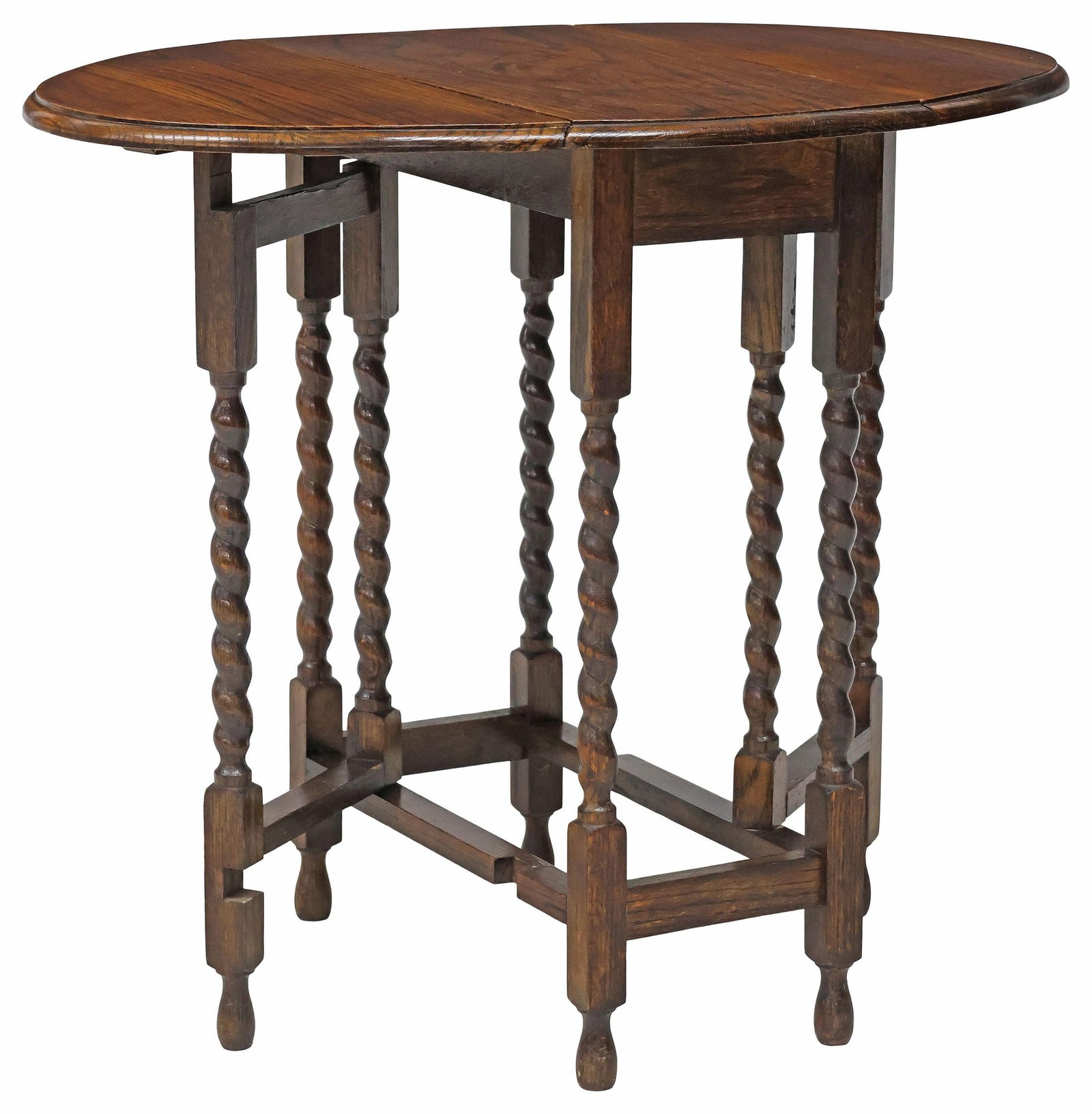 ENGLISH CARVED OAK DROP-LEAF OVAL GATELEG SIDE TABLE (1 of 6)