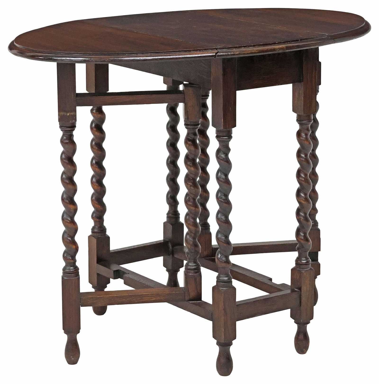 ENGLISH CARVED OAK DROP-LEAF OVAL GATELEG SIDE TABLE (1 of 6)