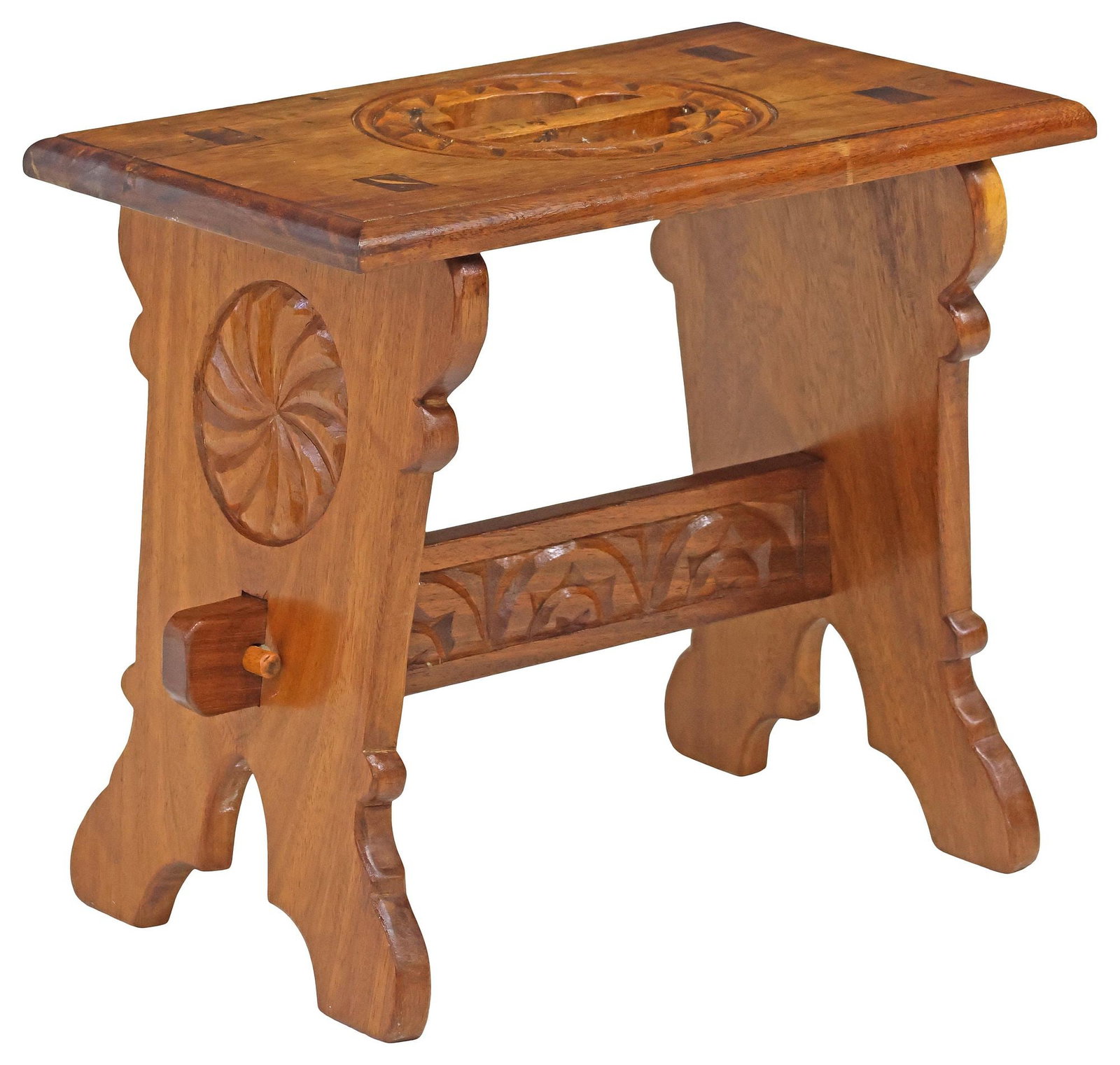 GOTHIC STYLE CARVED TEAK JOINT STOOL (1 of 4)