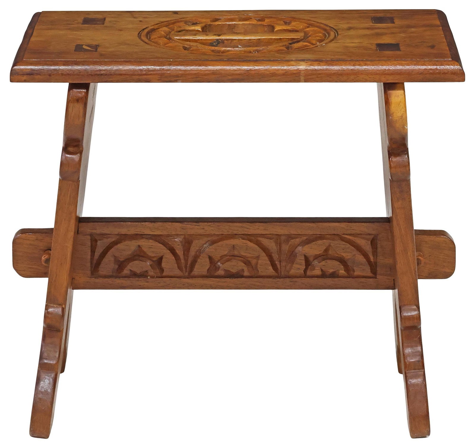 GOTHIC STYLE CARVED TEAK JOINT STOOL - 2
