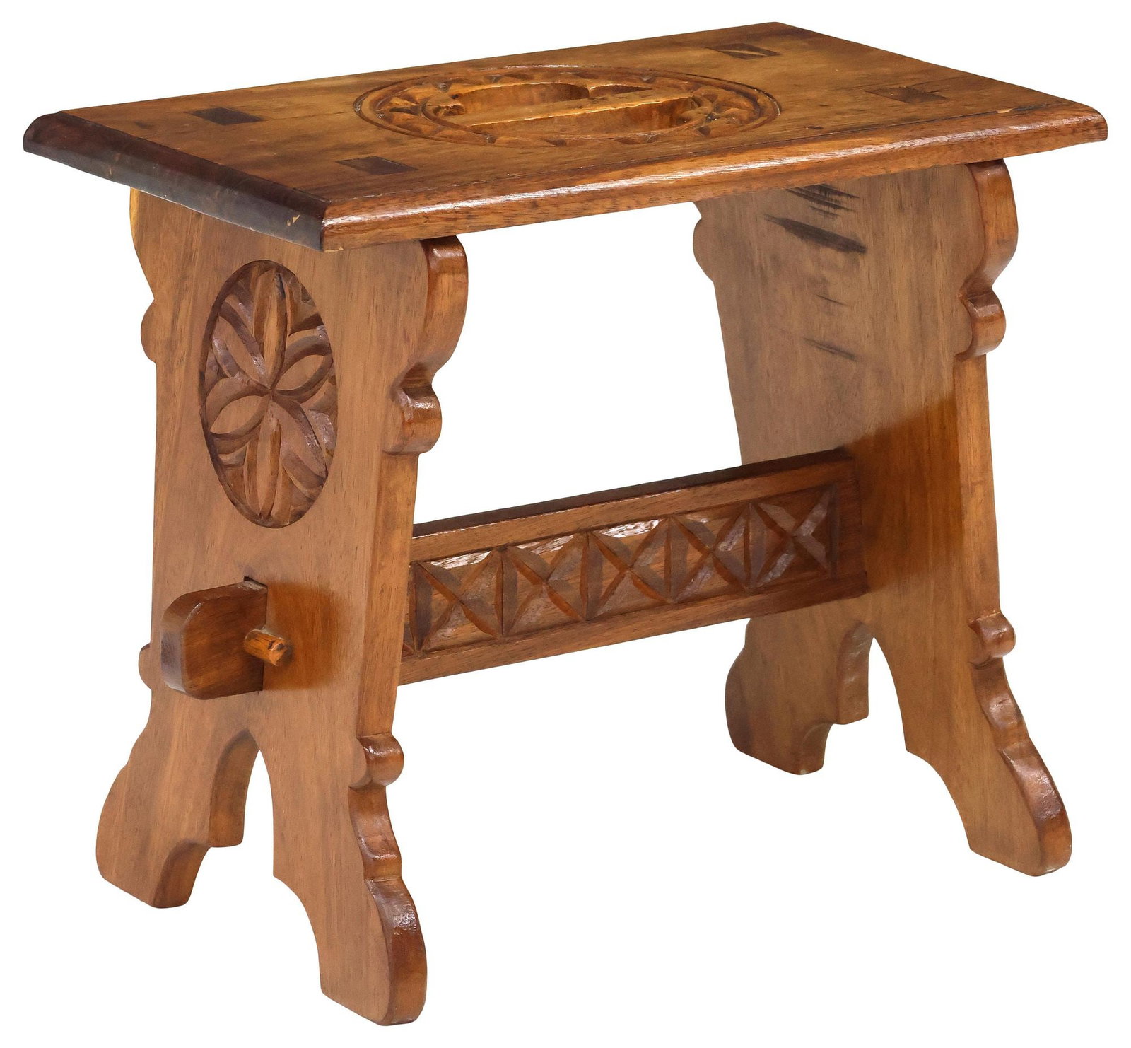 GOTHIC STYLE CARVED TEAK JOINT STOOL - 4