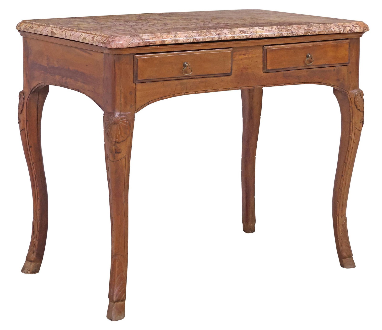 FRENCH LOUIS XV STYLE MARBLE-TOP WALNUT WRITING TABLE / DESK (1 of 6)
