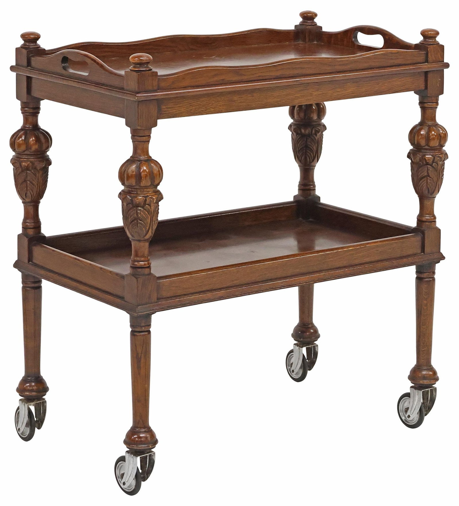 ENGLISH EDWARDIAN CARVED OAK TRAY-TOP TEA CART (1 of 5)