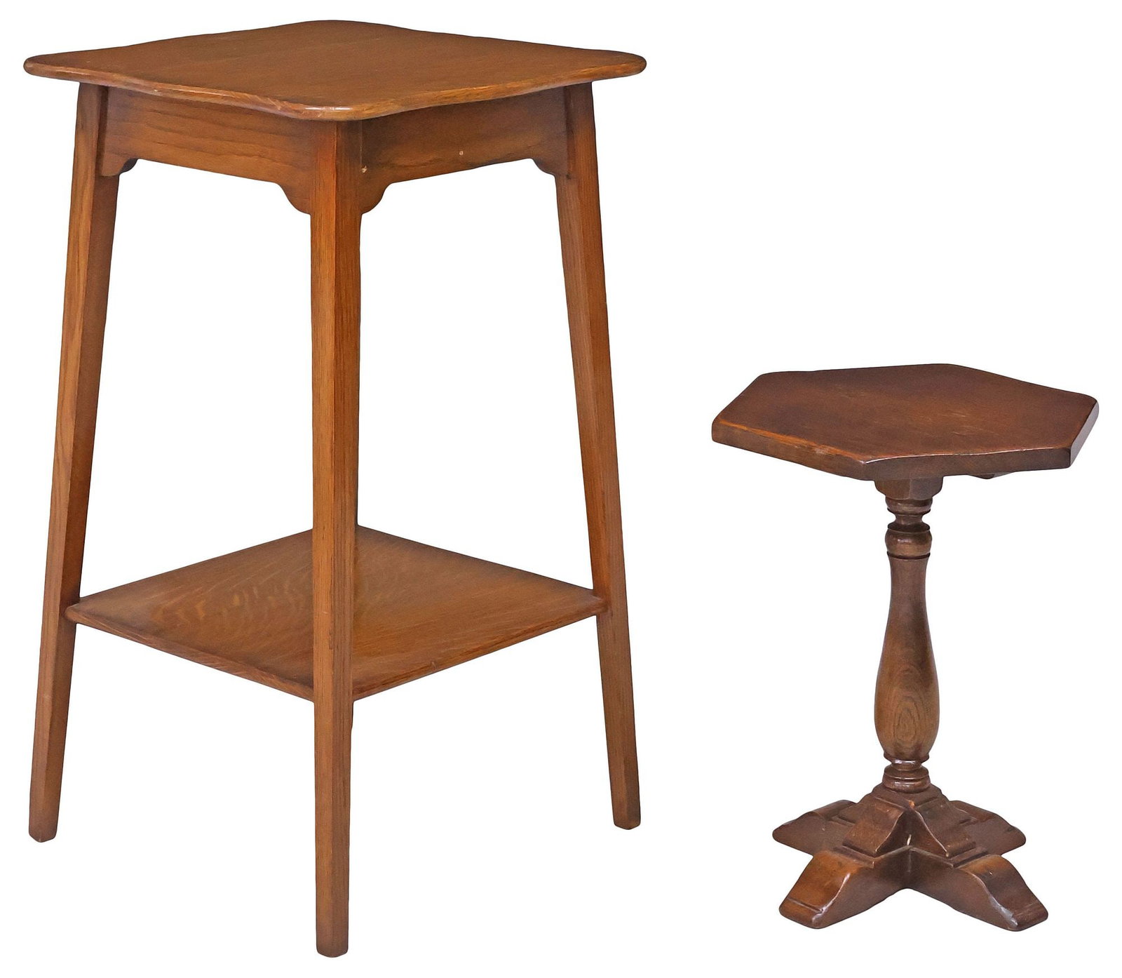 (2) ENGLISH OAK HEXAGONAL-TOP & 2-TIER SIDE TABLES (1 of 5)