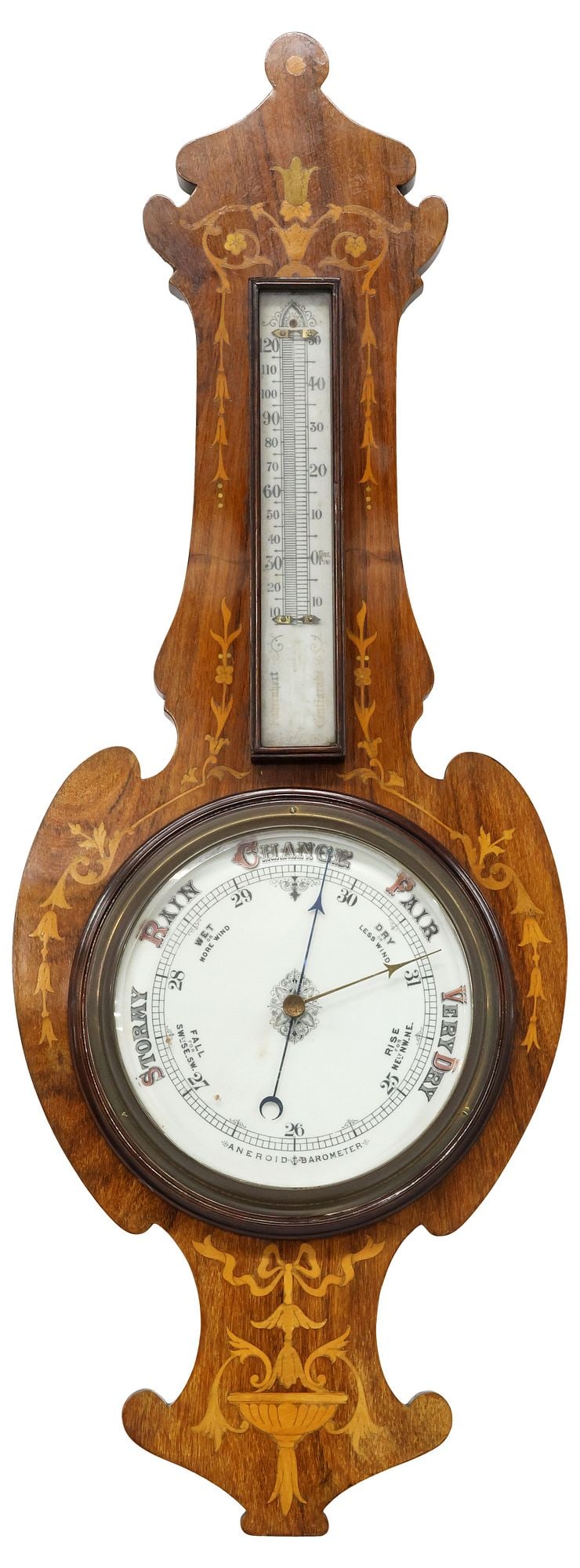 ENGLISH EDWARDAIAN O. COMITTI & SON INLAID MAHOGANY BAROMETER (1 of 6)
