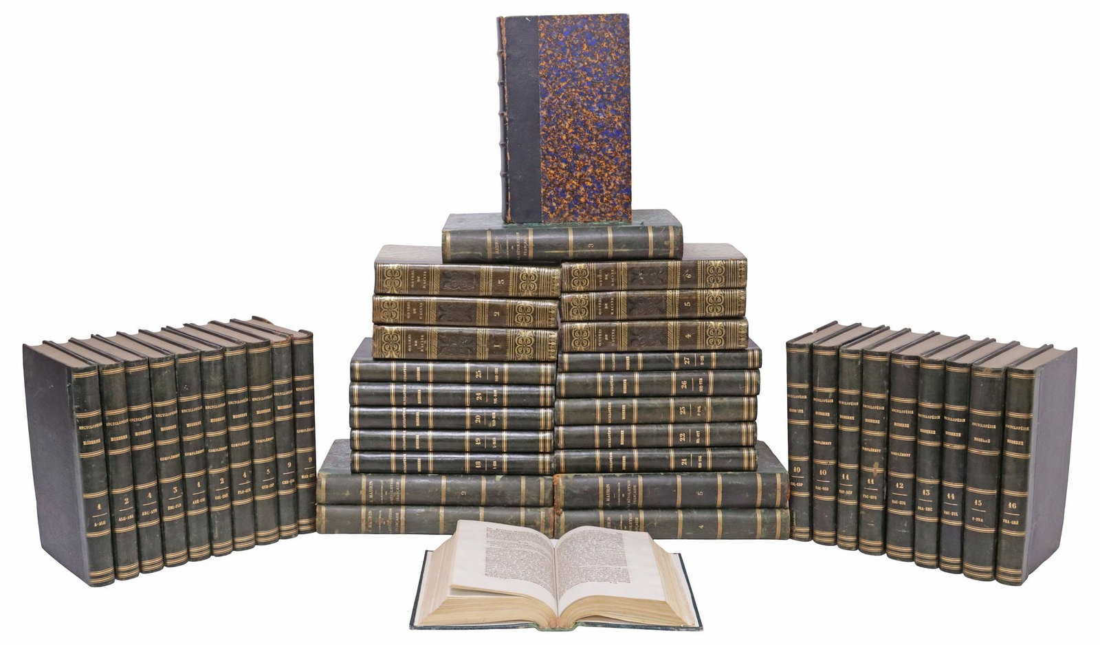(42) FRENCH LEATHER-BOUND LIBRARY SHELF BOOKS, ENCYCLOPEDIAS & HISTORY (1 of 3)