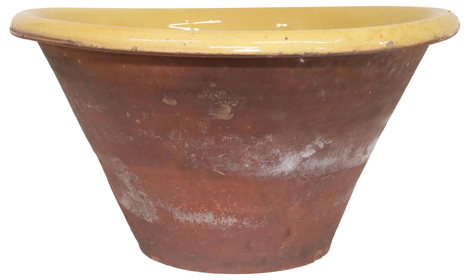 LARGE ENGLISH TERRACOTTA YELLOW SLIP GLAZE DAIRY BOWL / PANCHEON (1 of 4)