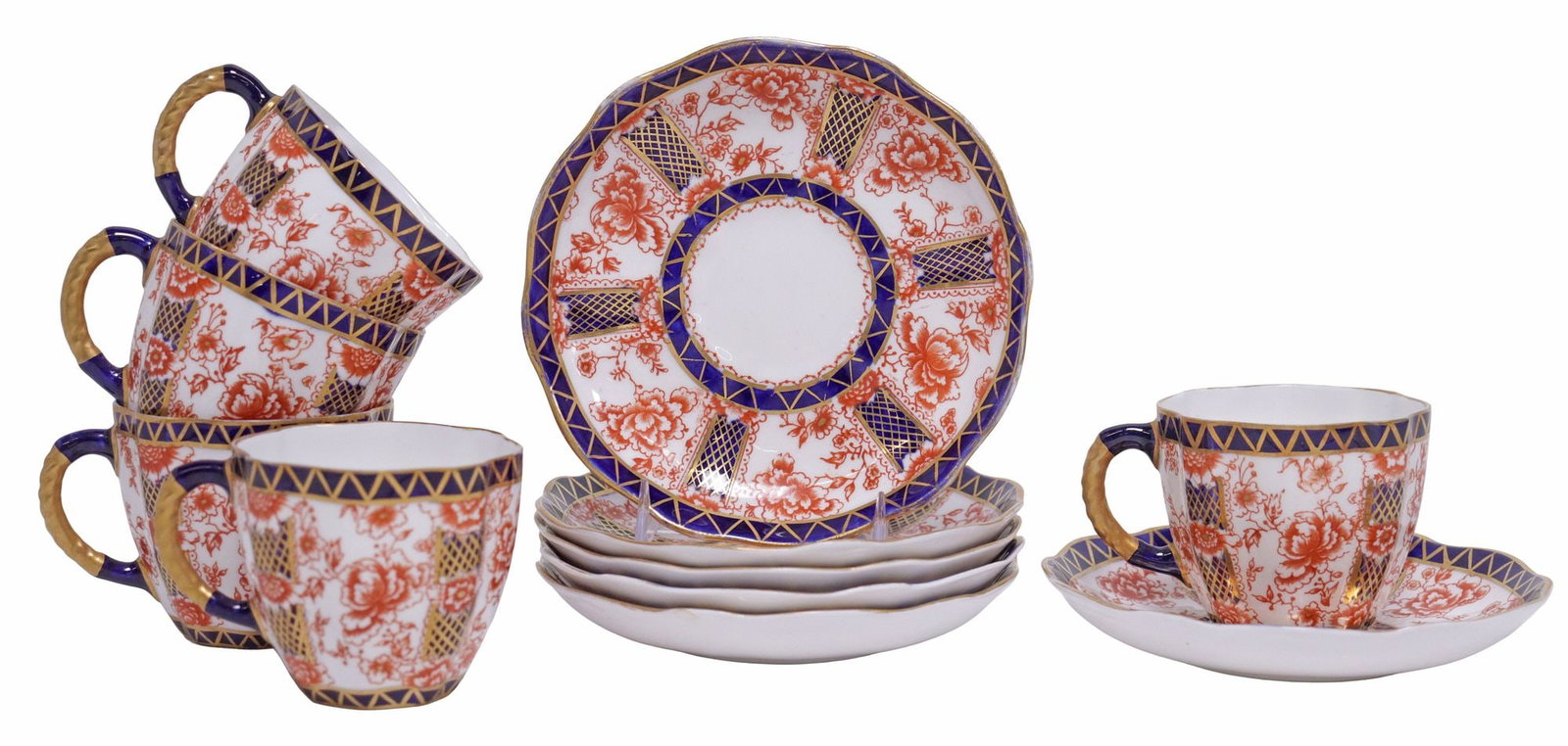 (10) ROYAL CROWN DERBY IMARI 'CHATSWORTH' FLAT CUPS & SAUCERS (1 of 5)