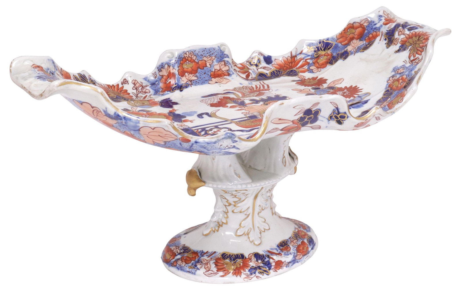 LARGE ENGLISH MASONS (ATTRIB) IMARI PALETTE PARCEL-GILT FOOTED COMPOTE (1 of 8)