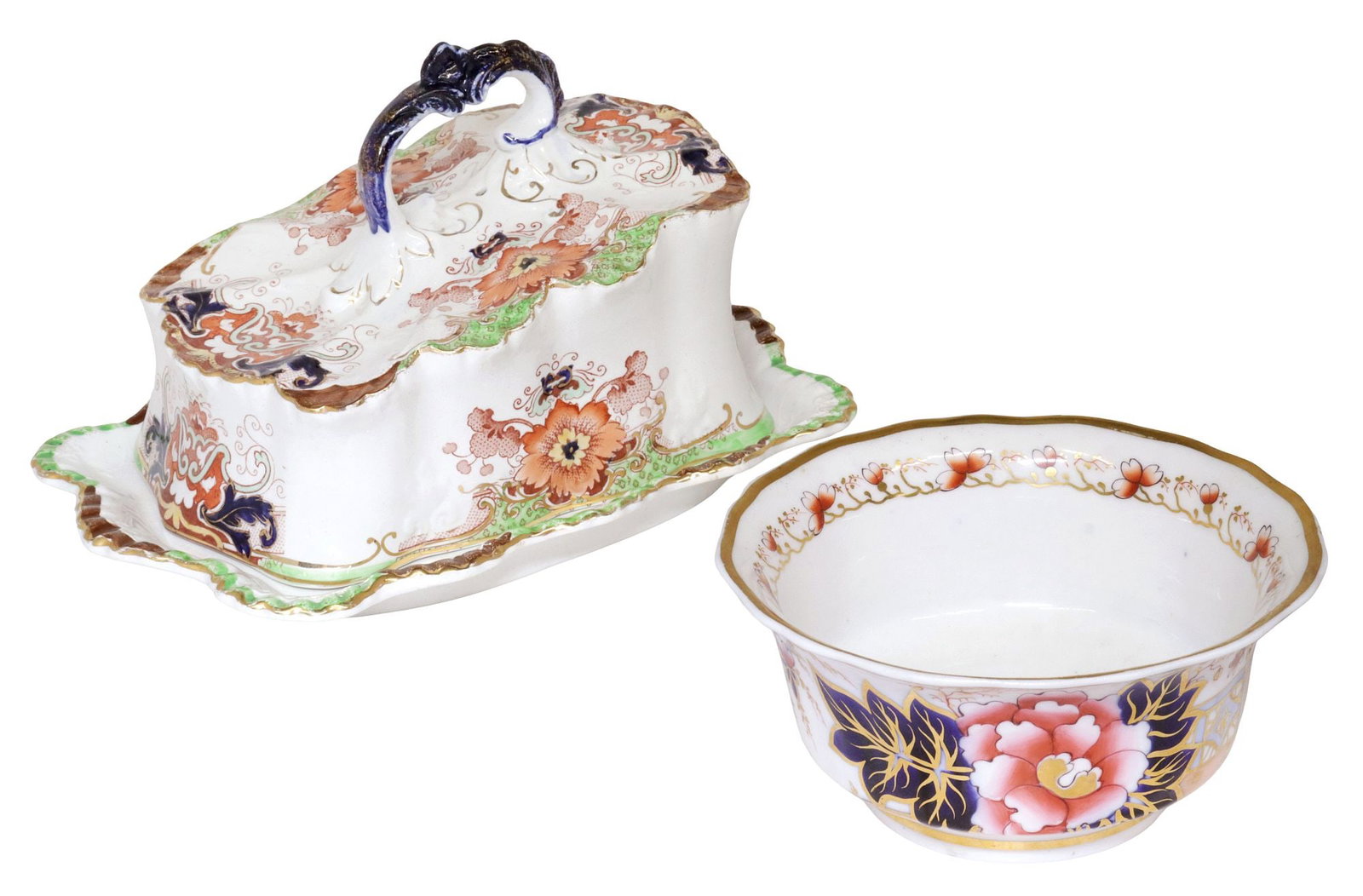(2) ENGLISH IMARI PORCELAIN TABLEWARE, BOWL & CHEESE DISH (1 of 5)