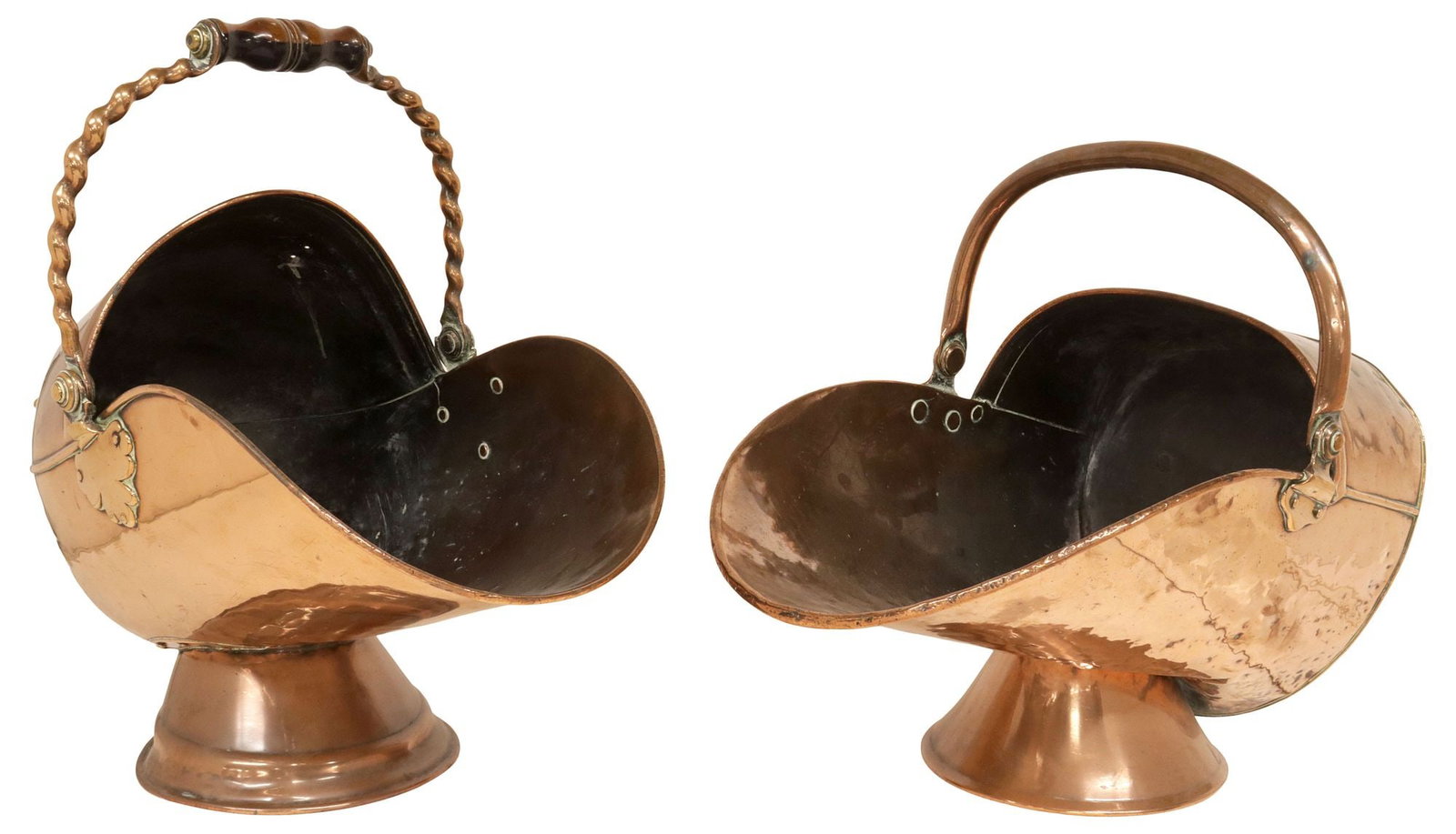 (2) ENGLISH VICTORIAN HANDLED COPPER COAL SCUTTLES (1 of 4)