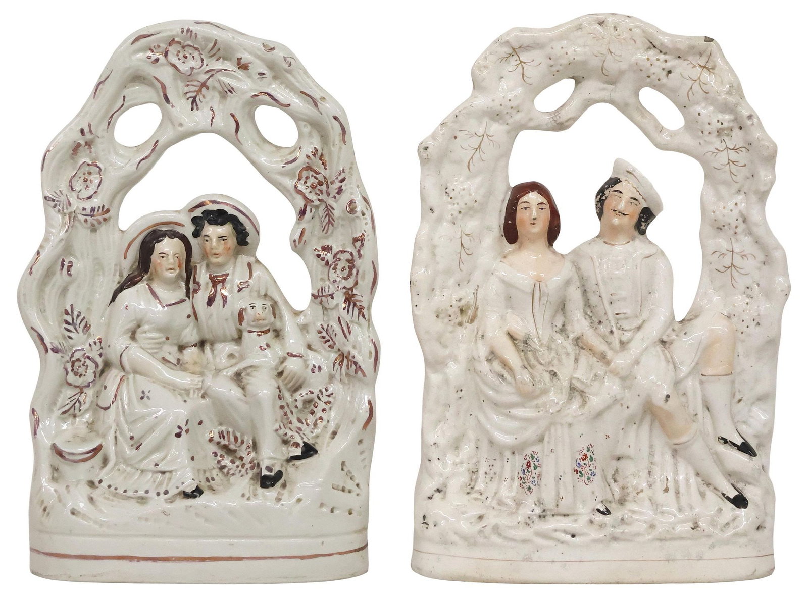 (2) ENGLISH VICTORIAN STAFFORDSHIRE COURTSHIP MANTEL FIGURES (1 of 5)
