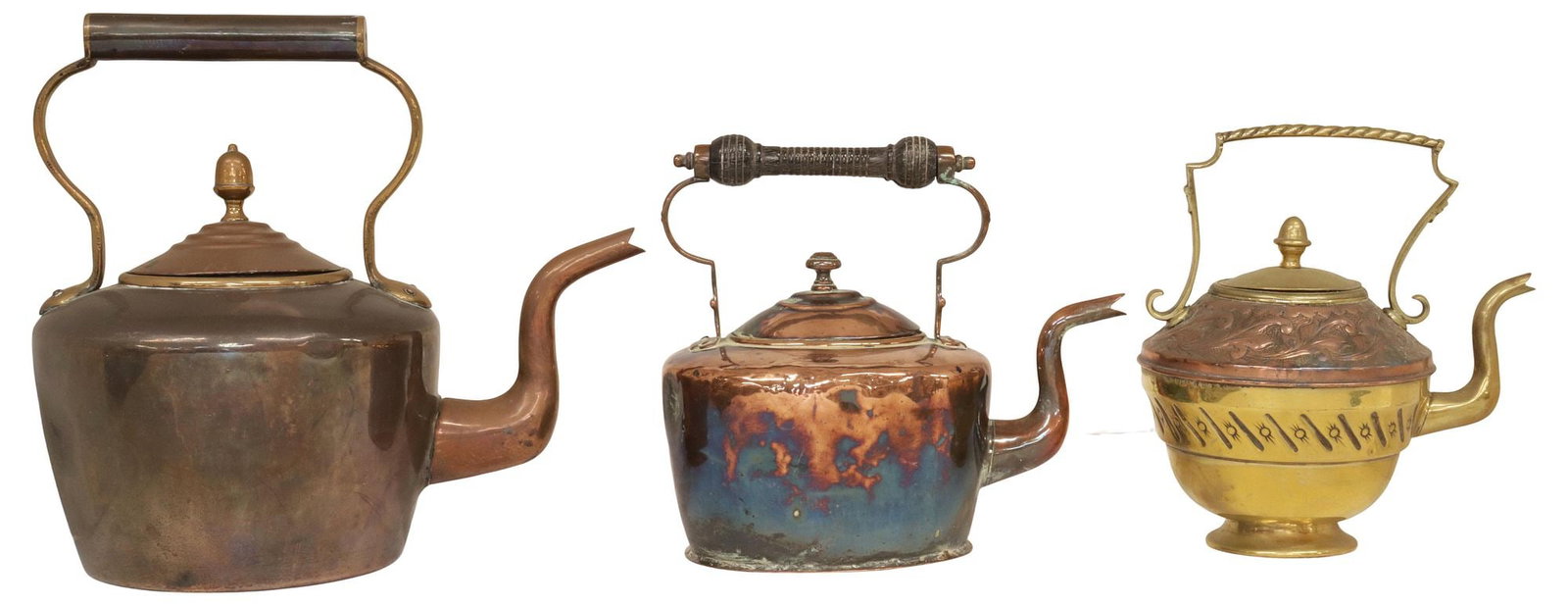 (3) ENGLISH VICTORIAN COPPER & BRASS KITCHEN KETTLES (1 of 3)
