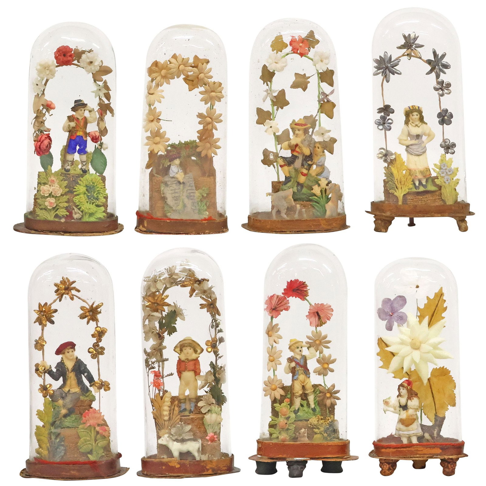 (8) VICTORIAN WAX FIGURE VALENTINE WHIMSIES IN GLASS DOMES (1 of 6)