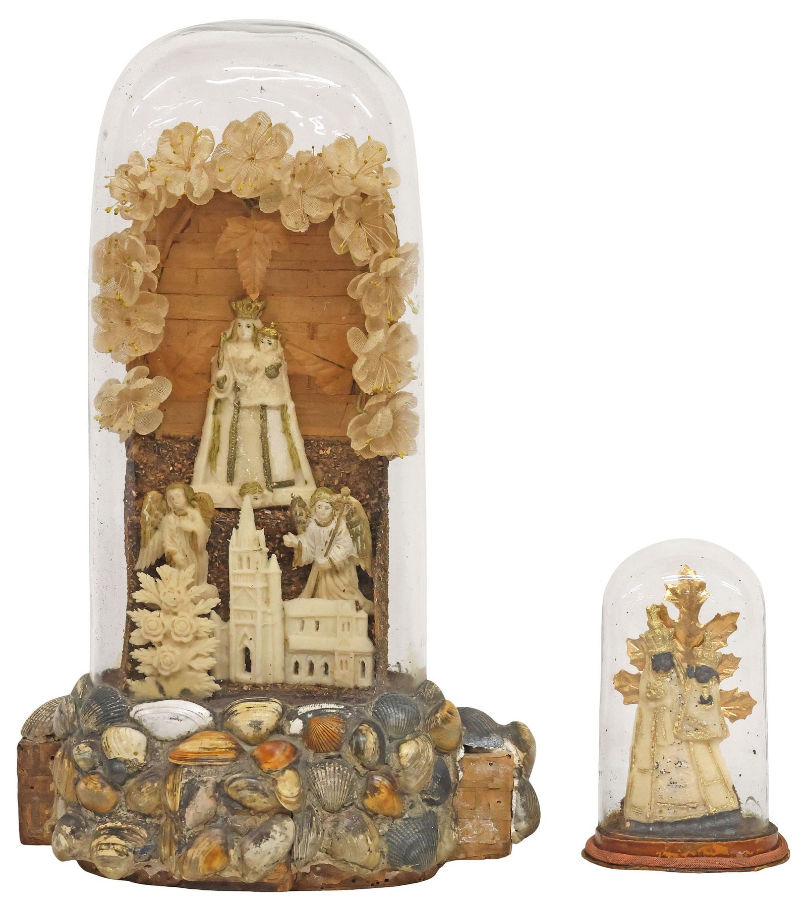 (2) VICTORIAN RELIGIOUS WAX FIGURES IN GLASS DOMES, MADONNA & CHILD (1 of 5)