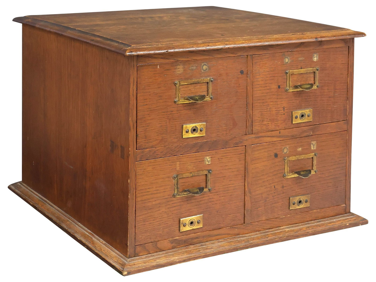 ENGLISH OAK 4-DRAWER TABLETOP INDEX CARD CATALOG / FILE CABINET (1 of 6)