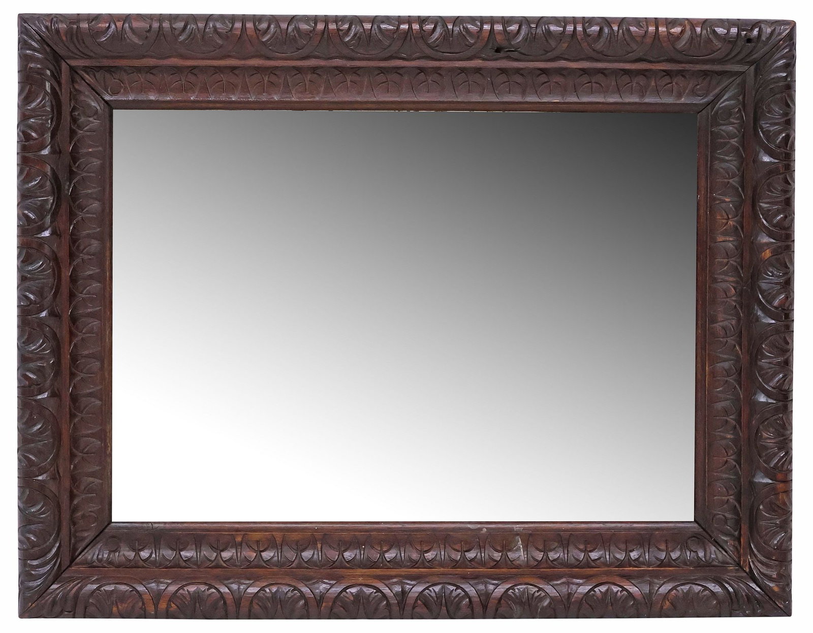 ENGLISH VICTORIAN CARVED OAK BEVELED WALL MIRROR (1 of 3)