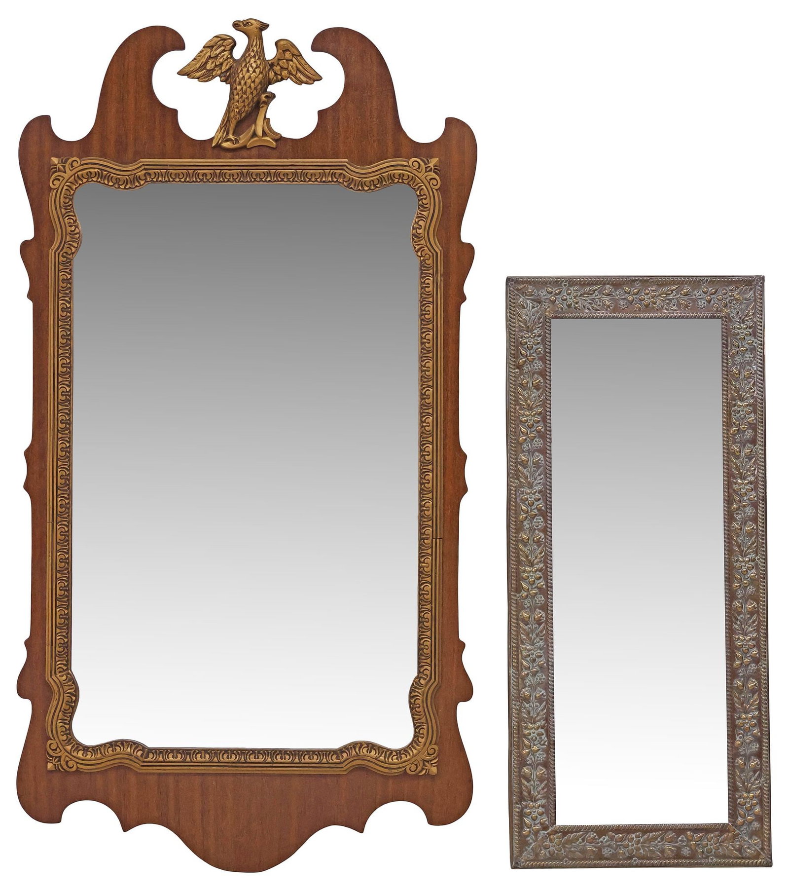 (2) ENGLISH CHIPPENDALE STYLE & CONTINENTAL REPOUSSE BRASS WALL MIRRORS (1 of 4)