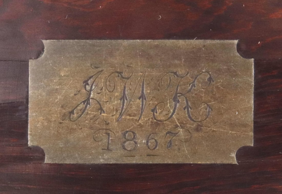 ENGLISH VICTORIAN ROSEWOOD FITTED TABLE BOX, DATED 1867 - 3