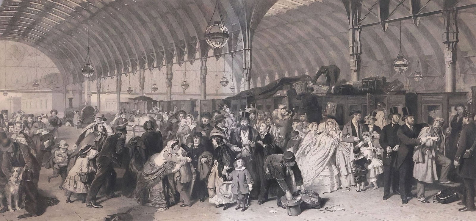 LARGE ENGRAVING AFTER WILLIAM FRITH (ENGLISH, D.1909), 'THE RAILWAY STATION' (1 of 5)