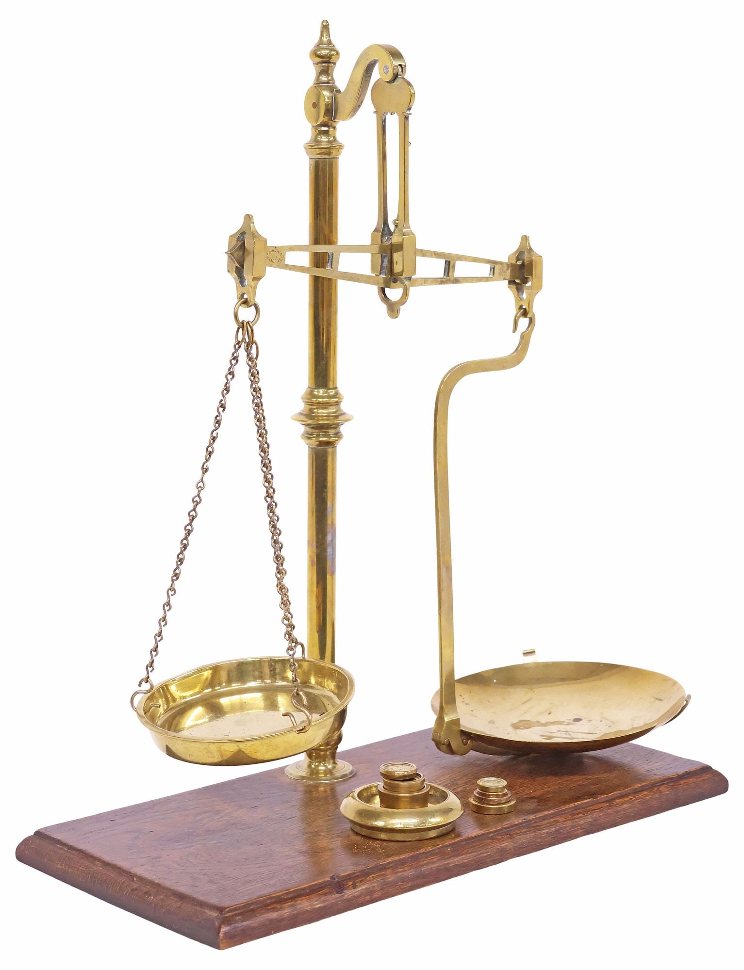 ENGLISH S. PARSONS & COMPANY BRASS & OAK BALANCE BEAM SCALE (1 of 5)