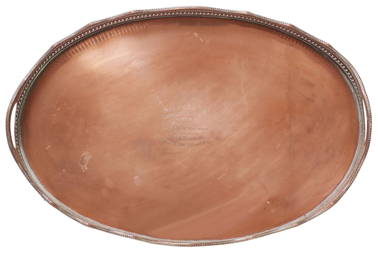 ENGLISH COPPER HANDLED SERVICE TRAY WITH PIERCED GALLERY (1 of 4)