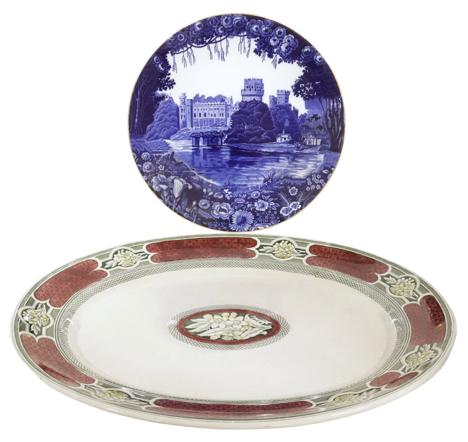 (2) ENGLISH VICTORIAN TRANSFERWARE OVAL PLATTER & CHARGER (1 of 8)