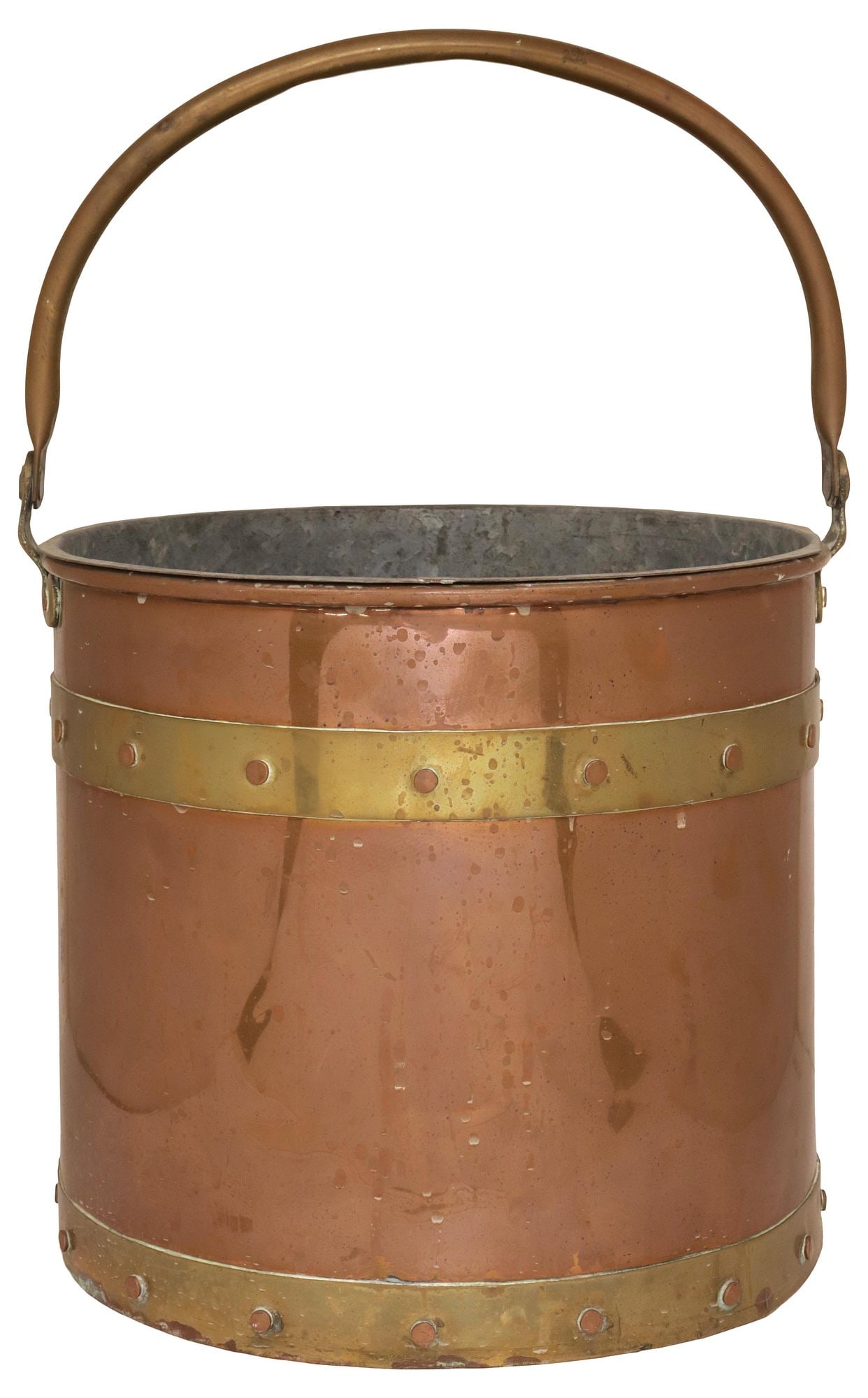 ENGLISH VICTORIAN BRASS-BANDED COPPER BUCKET W/ SWING HANDLE (1 of 4)