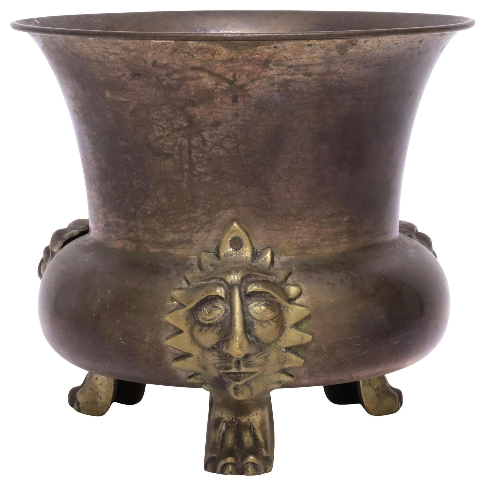 ENGLISH PEERAGE PATINATED BRASS 'LION' CACHEPOT / PLANTER (1 of 5)