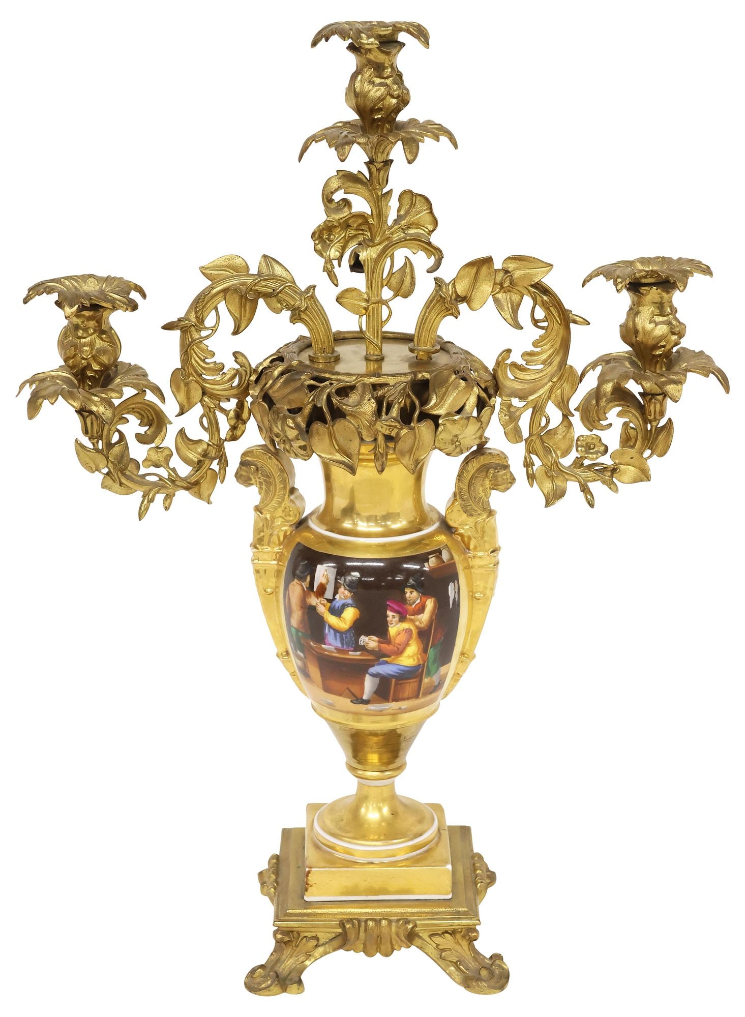 FRENCH ORMOLU-MOUNTED OLD PARIS STYLE PORCELAIN 3-LIGHT CANDELABRA (1 of 5)