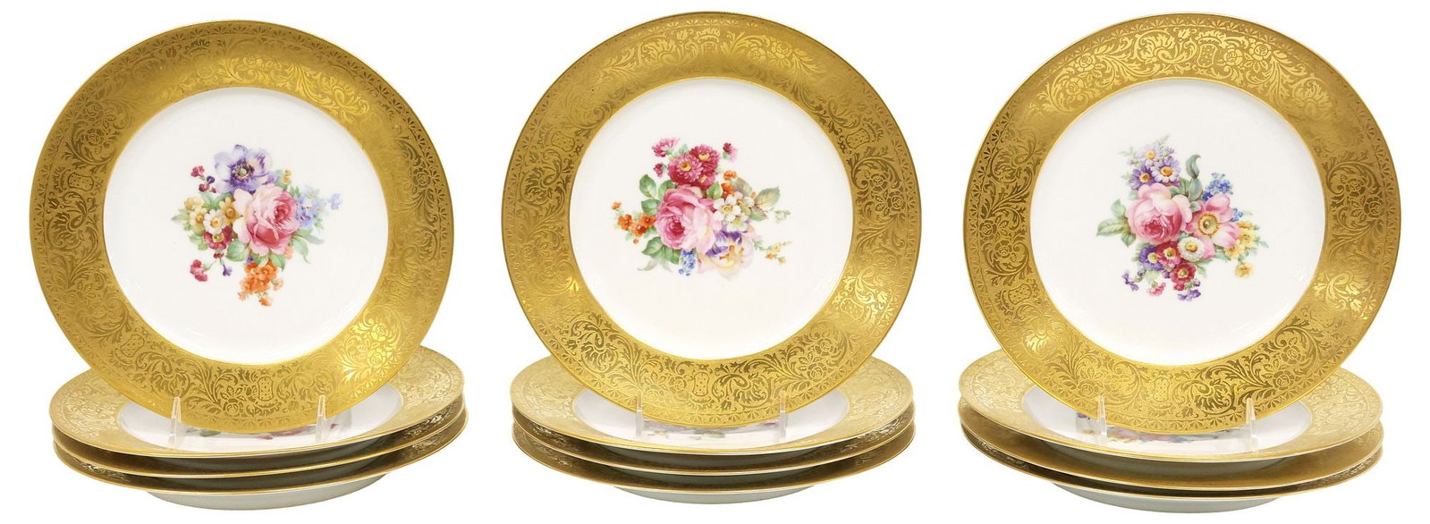 (12) CZECHO-SLOVAKIAN GILT-ENCRUSTED FLORAL DECORATED PORCELAIN CABINET PLATES (1 of 3)