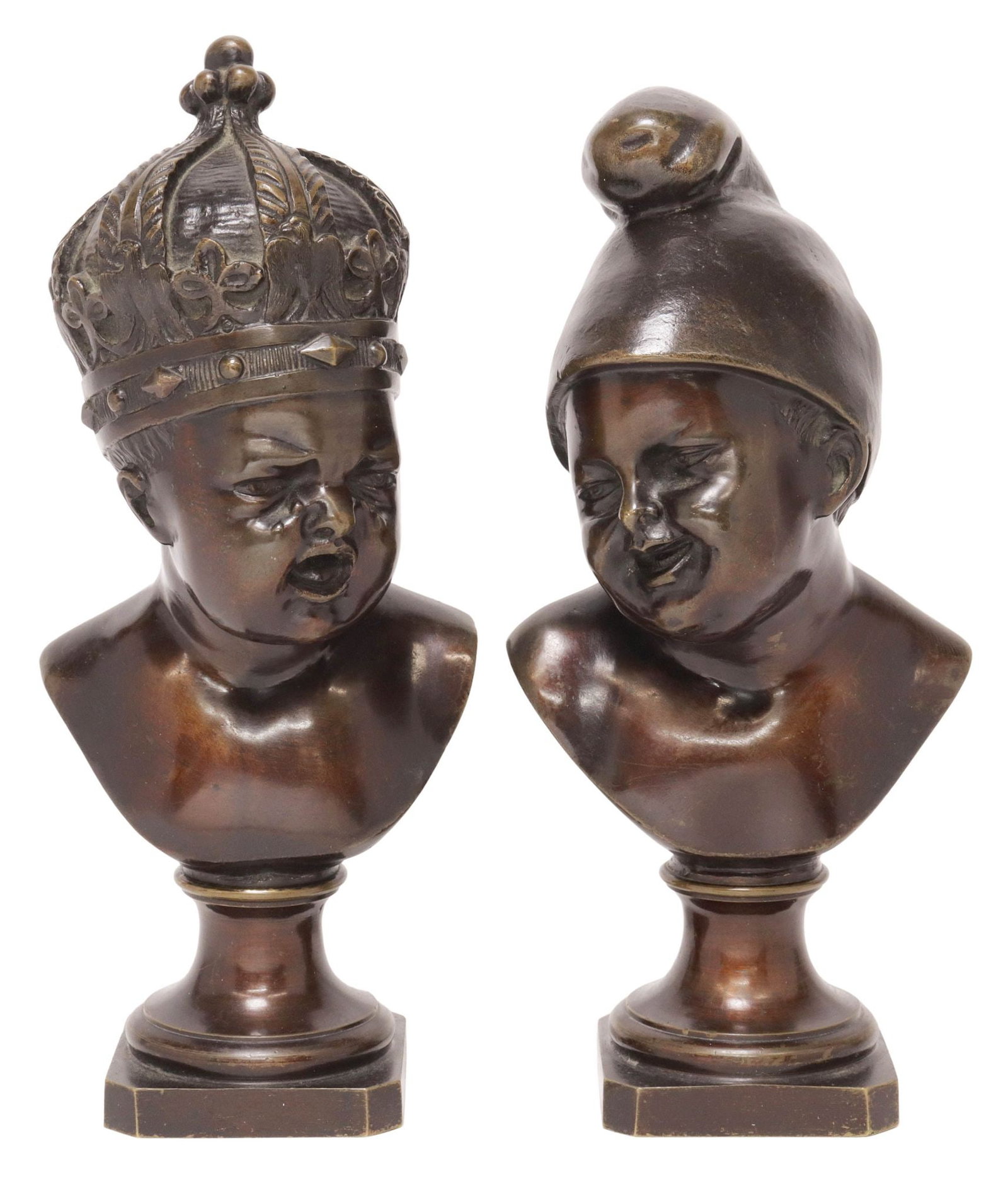 (2) AFTER PIGALLE (D.1785) ALLEGORICAL BRONZE BUSTS, "MONARCHY & THE PEOPLE" (1 of 5)