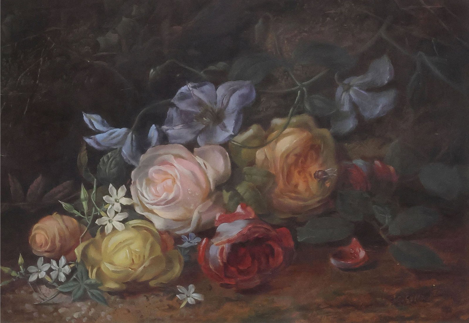 SIGNED H. GILL ENGLISH SCHOOL OIL PAINTING, STILL LIFE WITH FLOWERS (1 of 4)