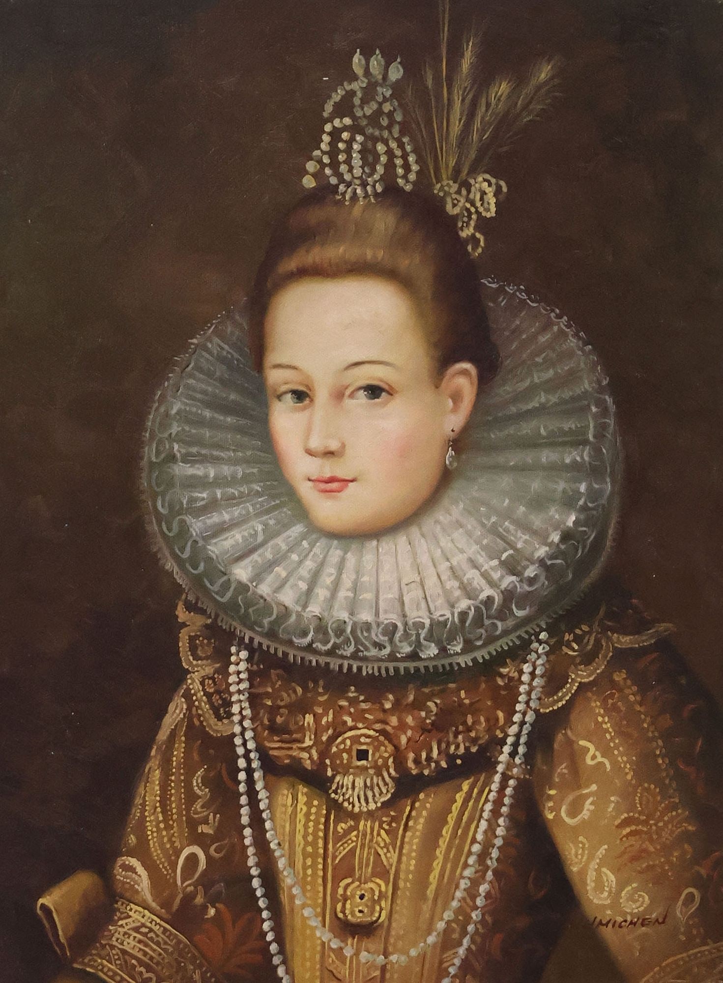 SIGNED OCHMICHEN (20TH C.) OIL PAINTING, PORTRAIT OF ISABELLA CLARA EUGENIA (1 of 4)
