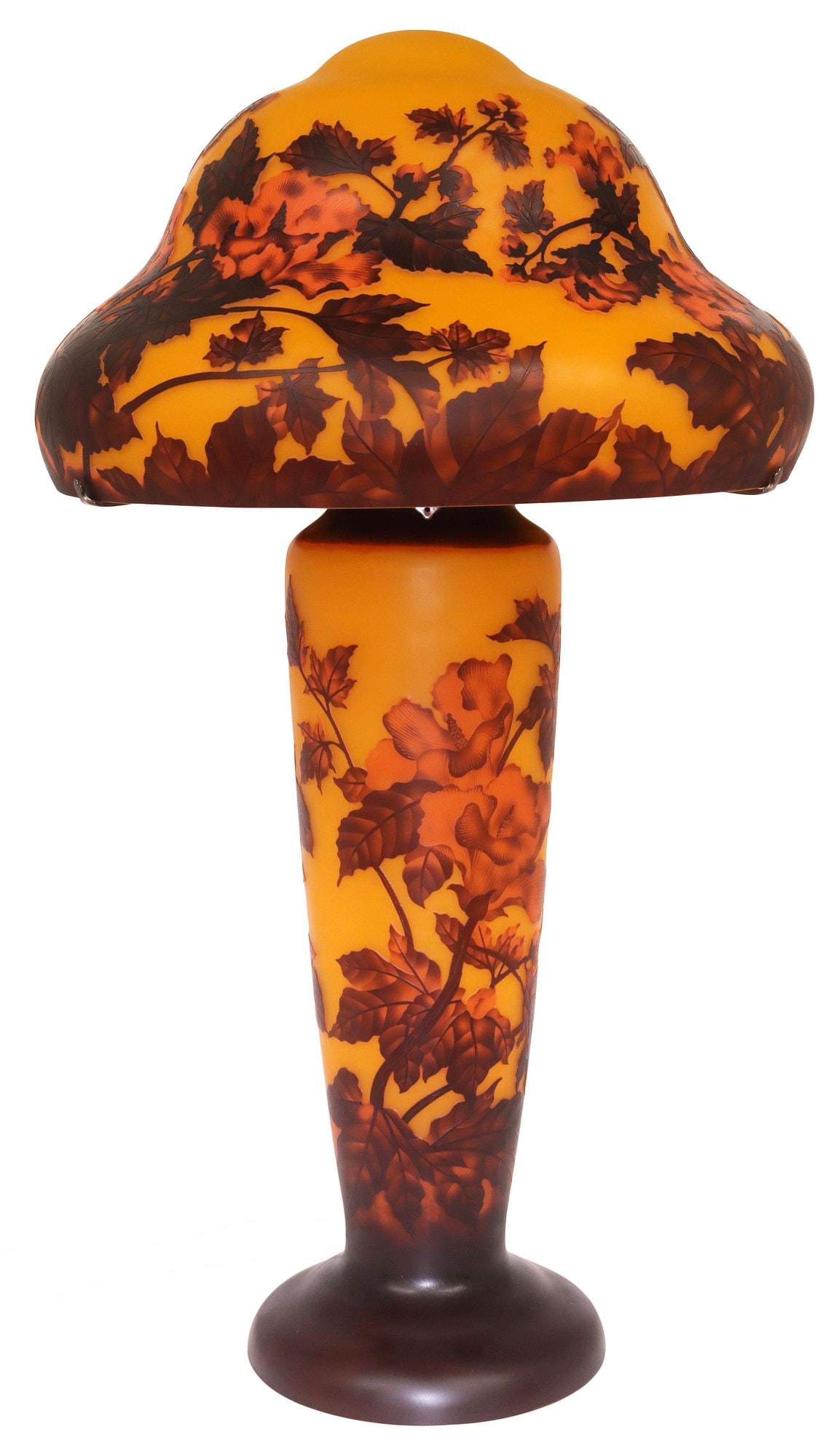 AFTER EMILE GALLE (D.1904) ART NOUVEAU STYLE CAMEO ART GLASS LAMP, 33"H (1 of 7)