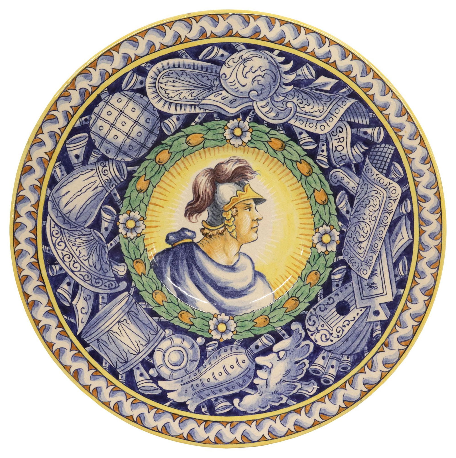 LARGE ITALIAN POLYCHROME MAJOLICA ROMAN SOLDIER CHARGER (1 of 2)