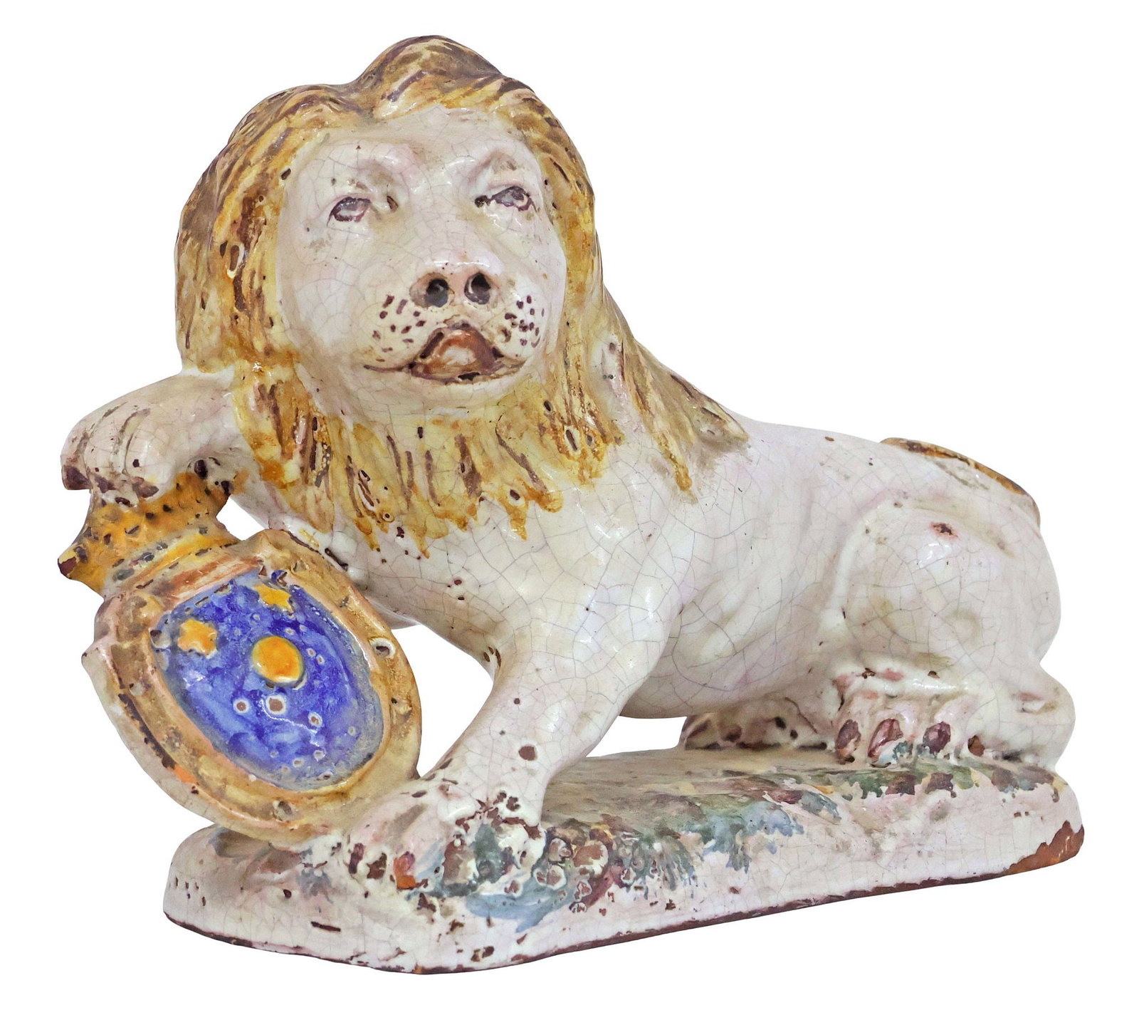 CONTINENTAL FAIENCE HERALDIC LION PASSANT FIGURE, 18TH / 19TH C. (1 of 5)