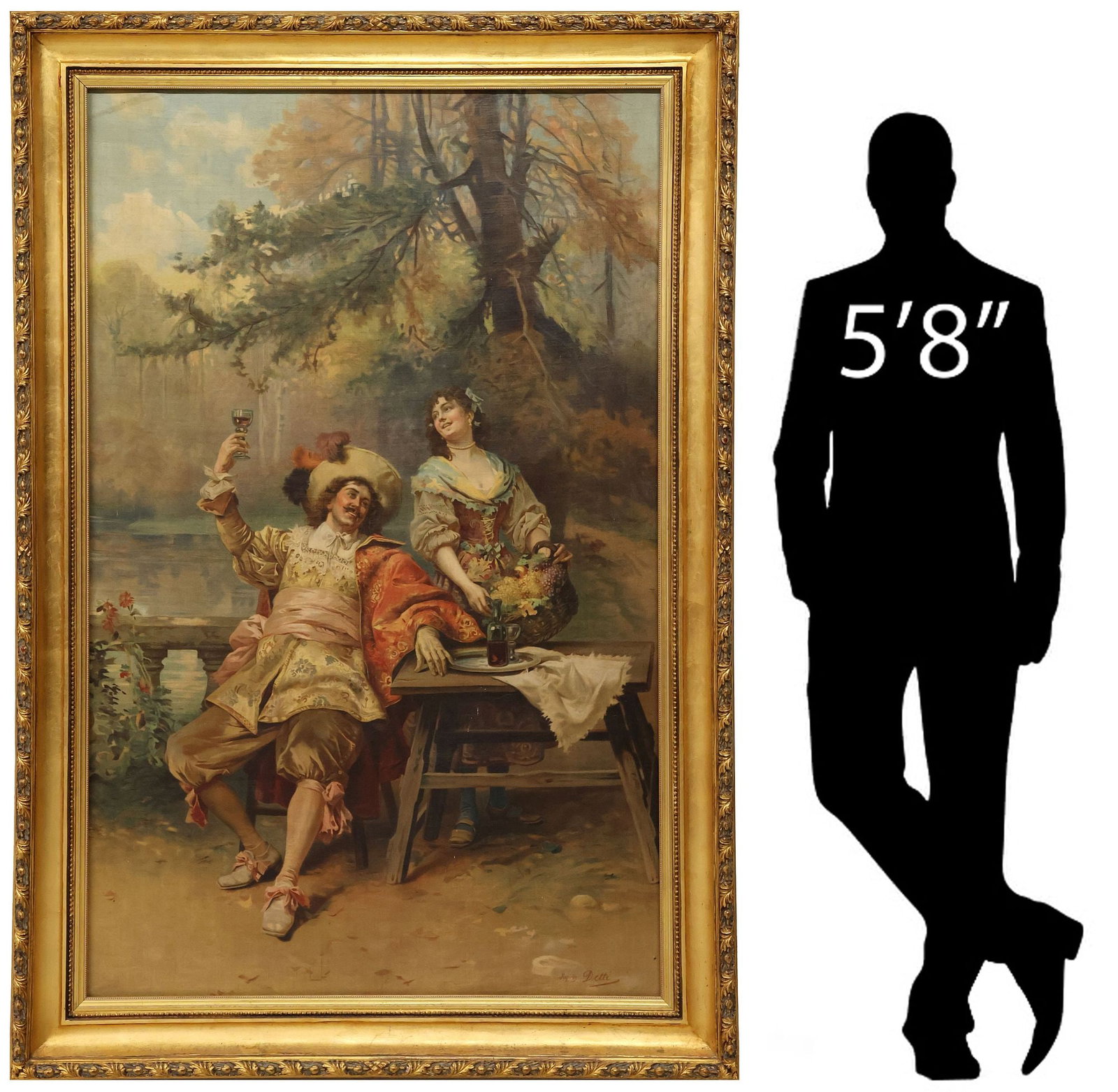 MONUMENTAL ROCOCO-STYLE CANVAS PRINT, JOLLY SOLDIER & LADY, 78" X 53" (1 of 8)