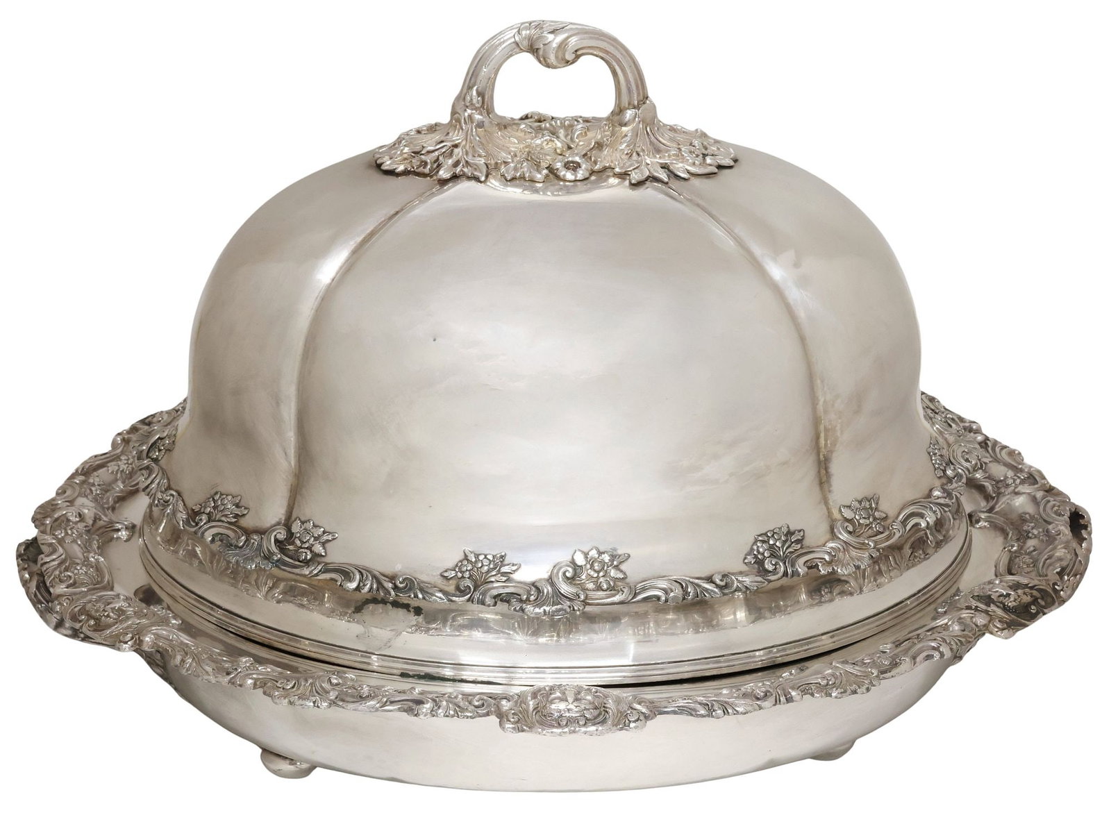 LARGE SILVERPLATE WELL-AND-TREE MEAT DISH & ROCAILLE DOME COVER (1 of 6)