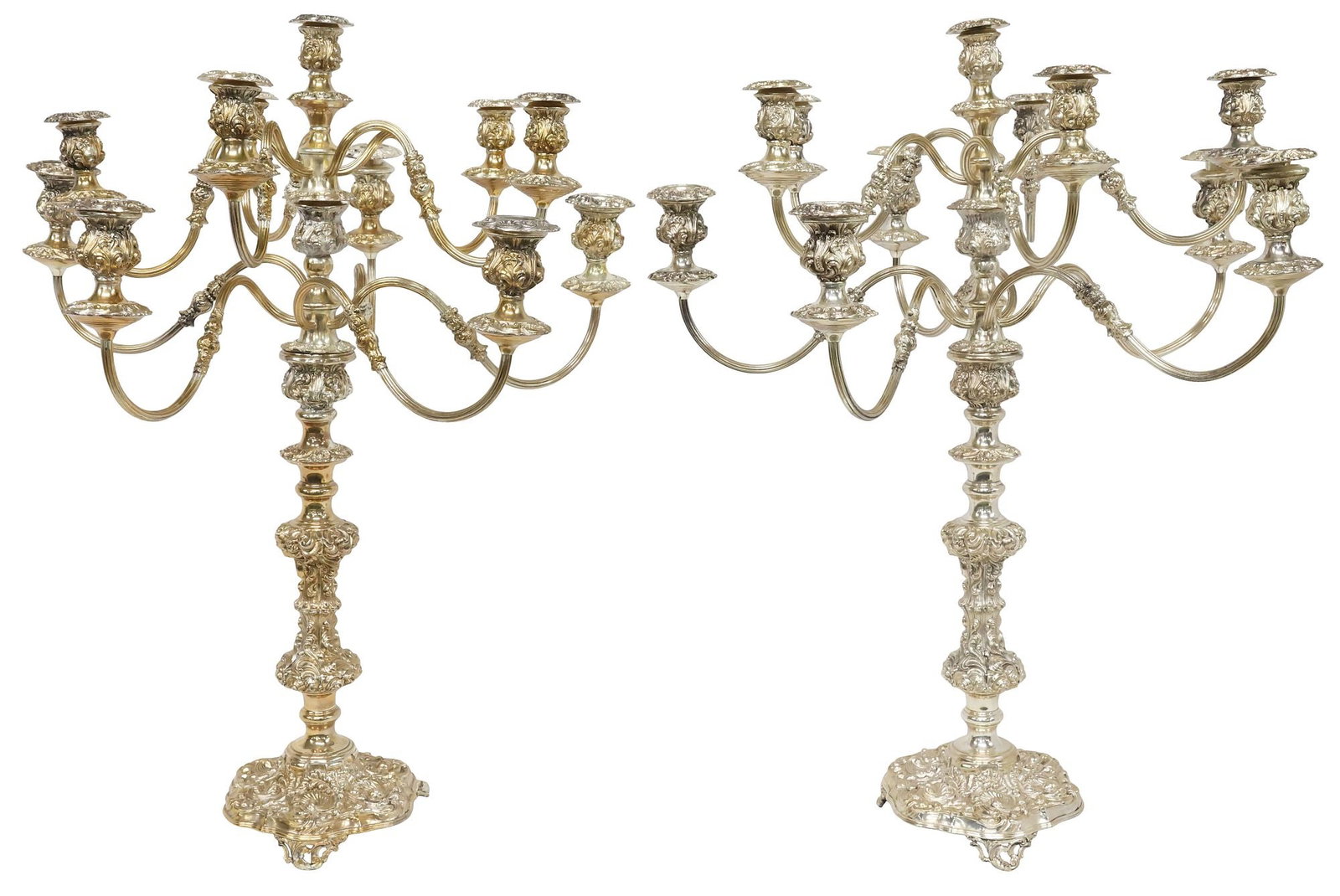 (2) PALATIAL BAROQUE STYLE SILVERPLATE 11-LIGHT CANDELABRA, 31"H (1 of 6)
