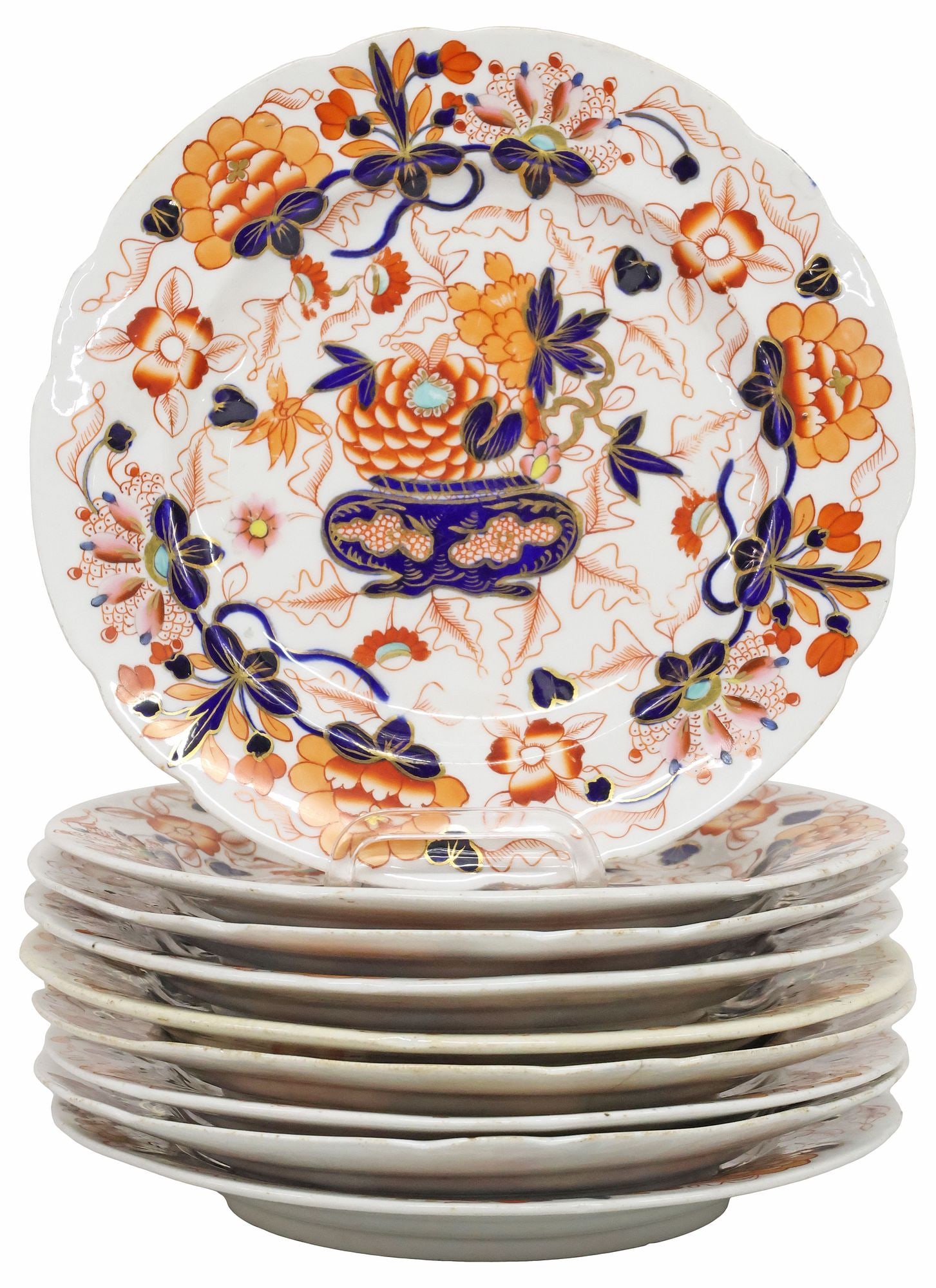 (9) ENGLISH IMARI PALETTE PORCELAIN DINNER PLATES, 19TH C. (1 of 3)