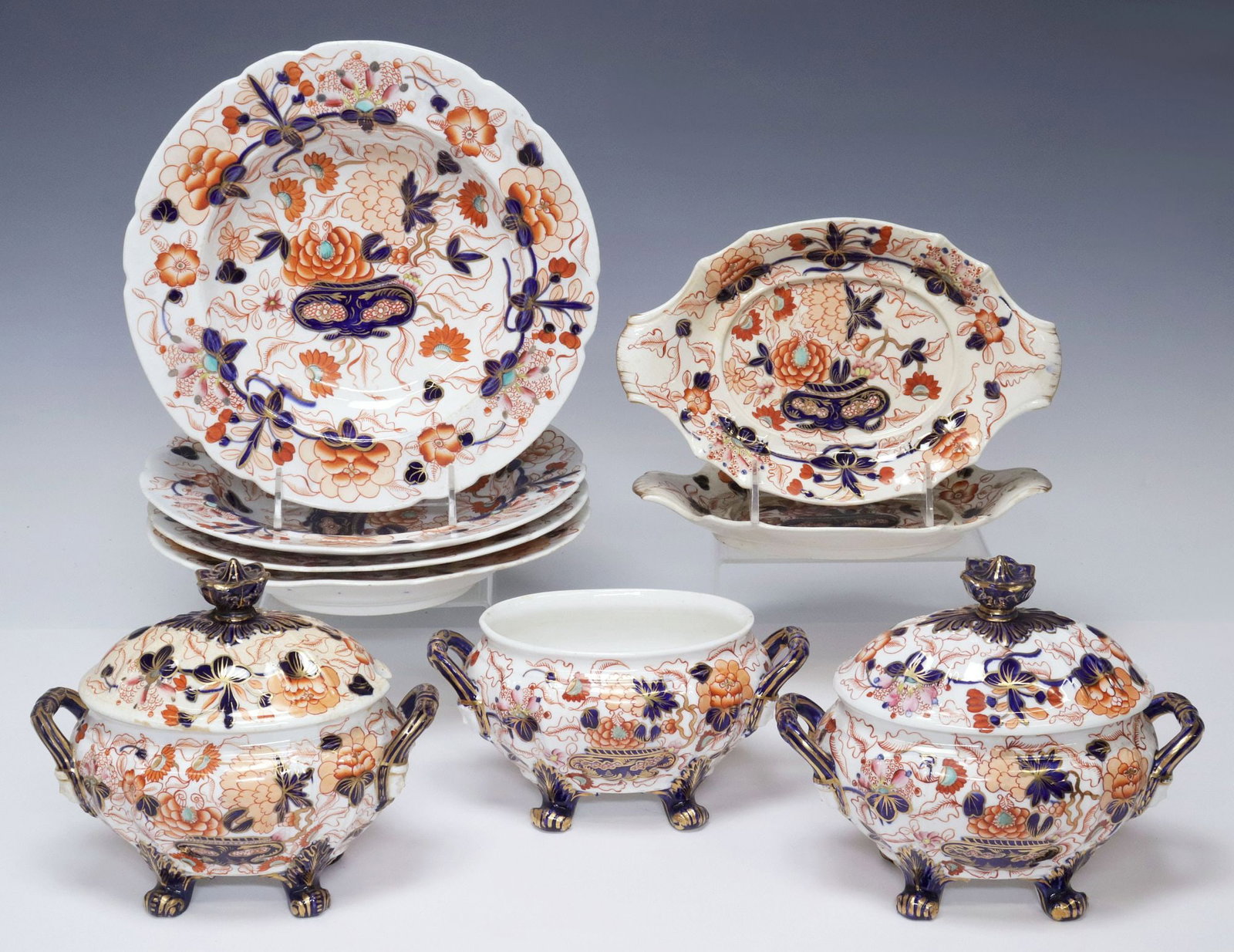 (9) ENGLISH IMARI PALETTE PORCELAIN TABLEWARE, BOWLS & TUREENS, 19TH C. (1 of 3)
