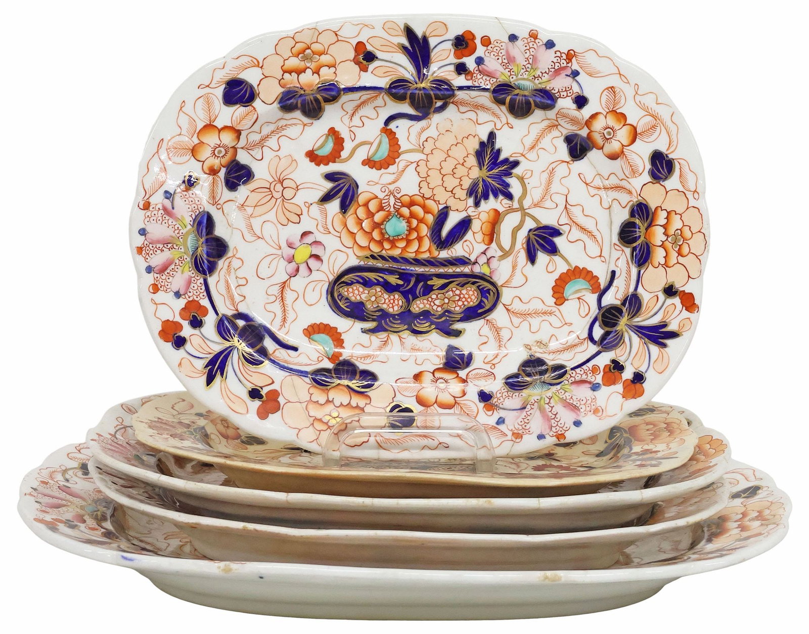 (5) ENGLISH IMARI PALETTE PORCELAIN OVAL SERVING PLATTERS, 19TH C. (1 of 3)