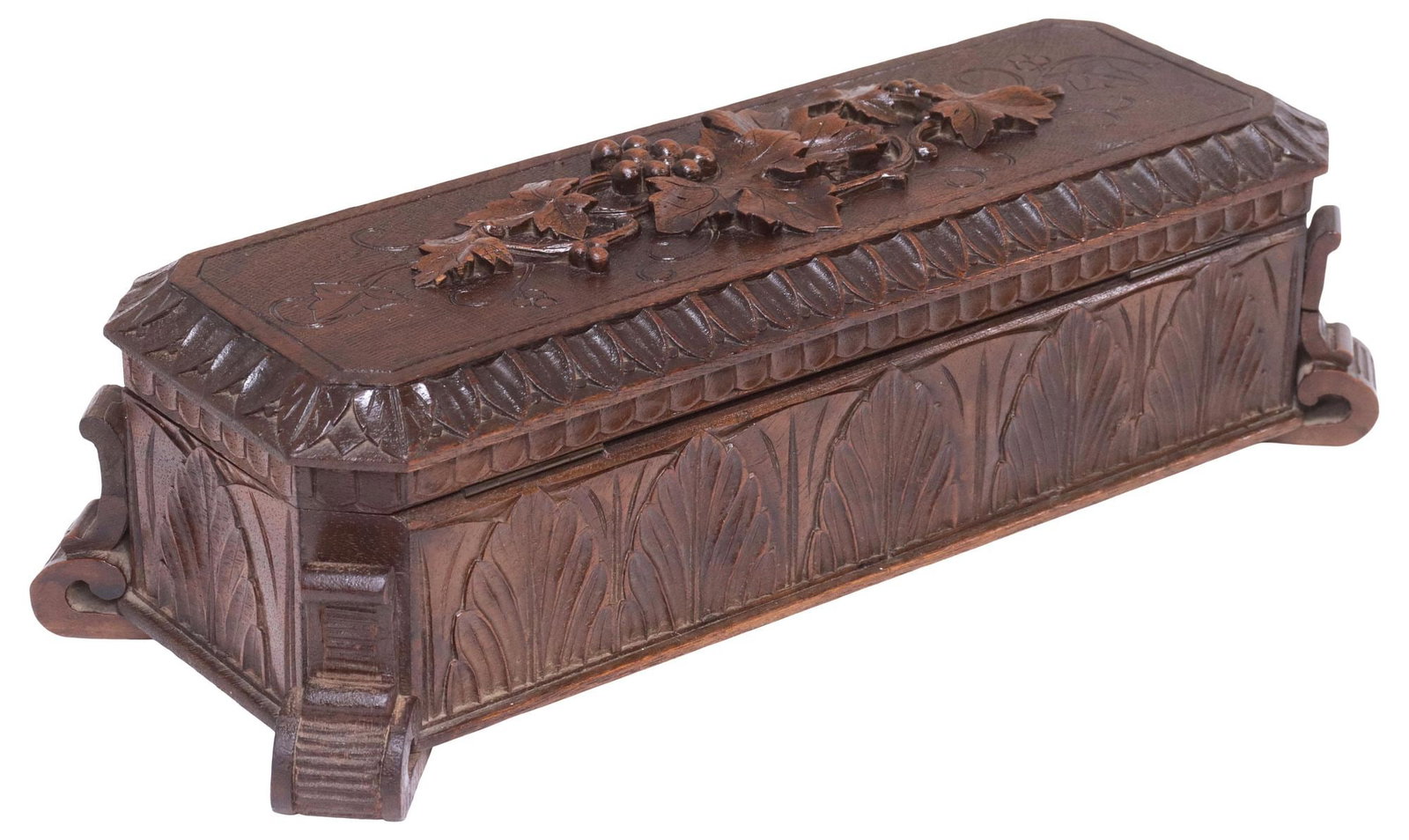 BLACK FOREST STYLE CARVED WALNUT TABLE BOX - 5