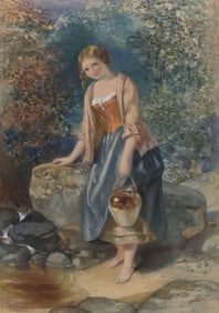 AUGUSTUS JULES BOUVIER (ENGLISH, D.1881) WATERCOLOR, FEMALE MAIDEN