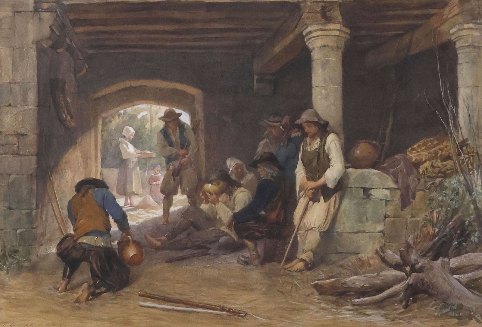 FREDERICK GOODALL (ENGLISH, D.1904) WATERCOLOR PAINTING, PEASANT SCENE (1 of 7)