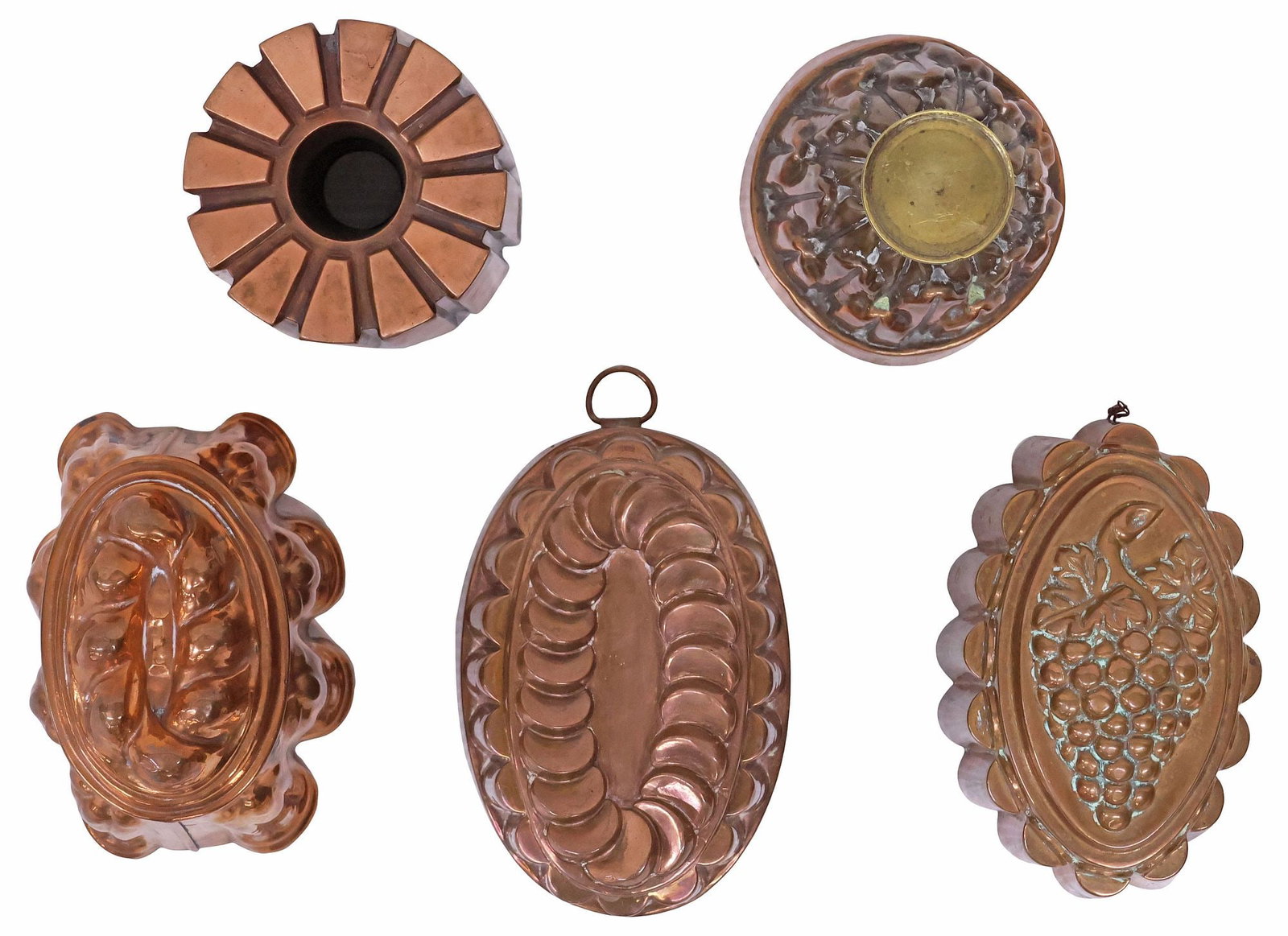 (5) ENGLISH VICTORIAN COPPER MOLDS, 1 CROWNED, 3 BENHAM & FROUD, 1 WL & CO (1 of 11)
