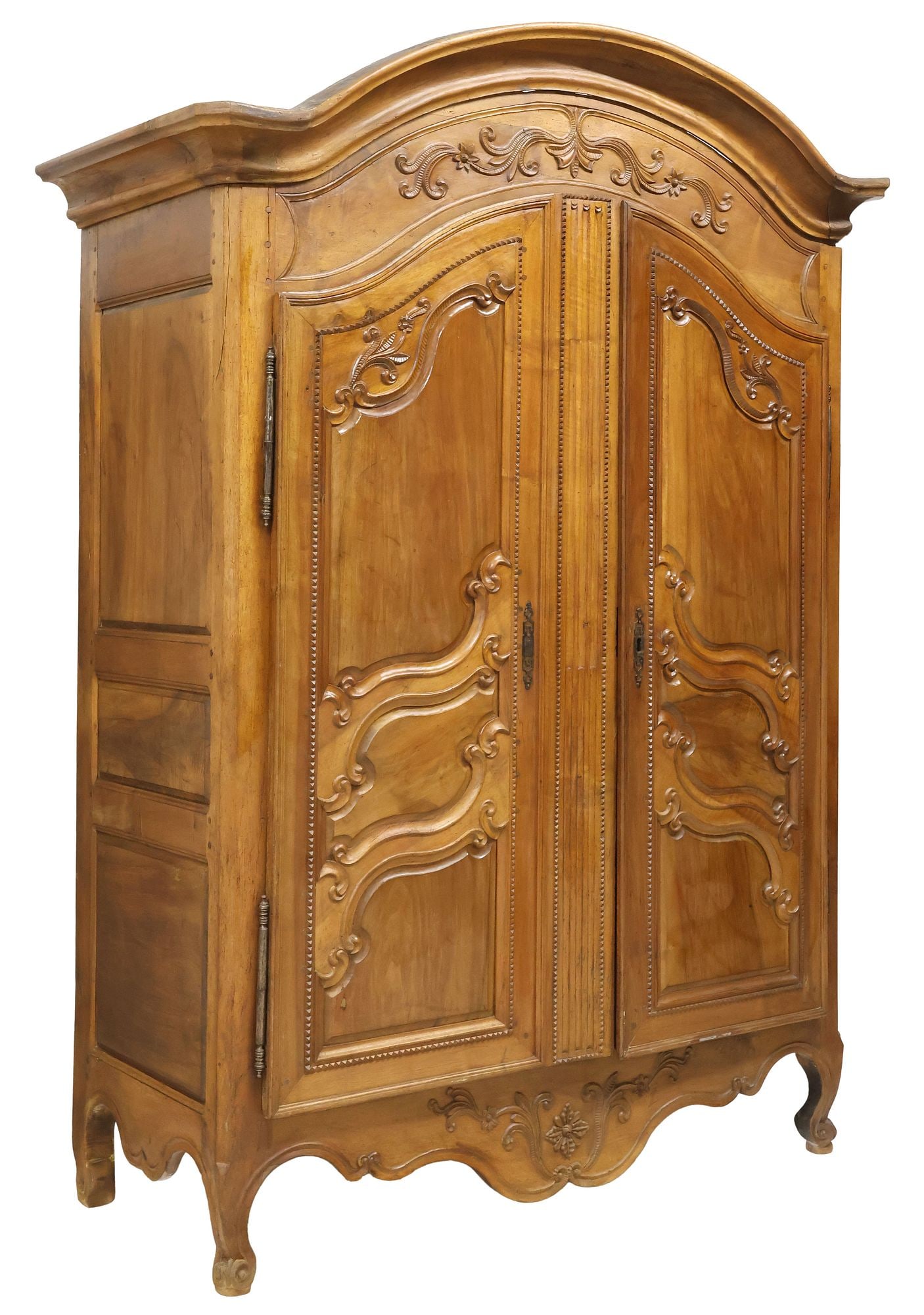 FRENCH PROVINCIAL LOUIS XV STYLE CARVED WALNUT ARMOIRE, 92"H (1 of 4)