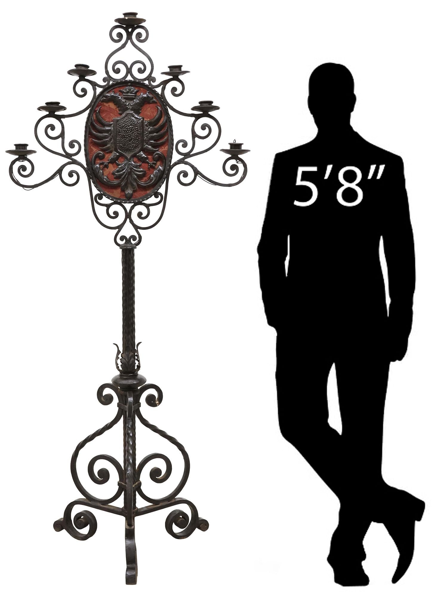 MONUMENTAL SPANISH WROUGHT IRON 7-LIGHT FLOOR CANDELABRUM / LAMP, 77"H (1 of 7)