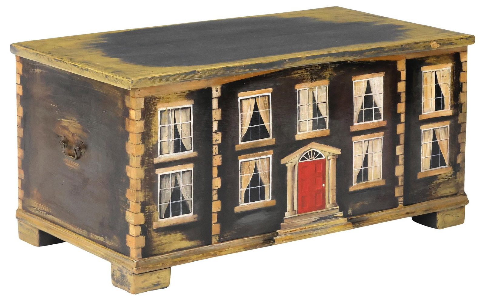 ENGLISH PAINT-DECORATED HOUSE FACADE BLANKET BOX / STORAGE CHEST (1 of 5)